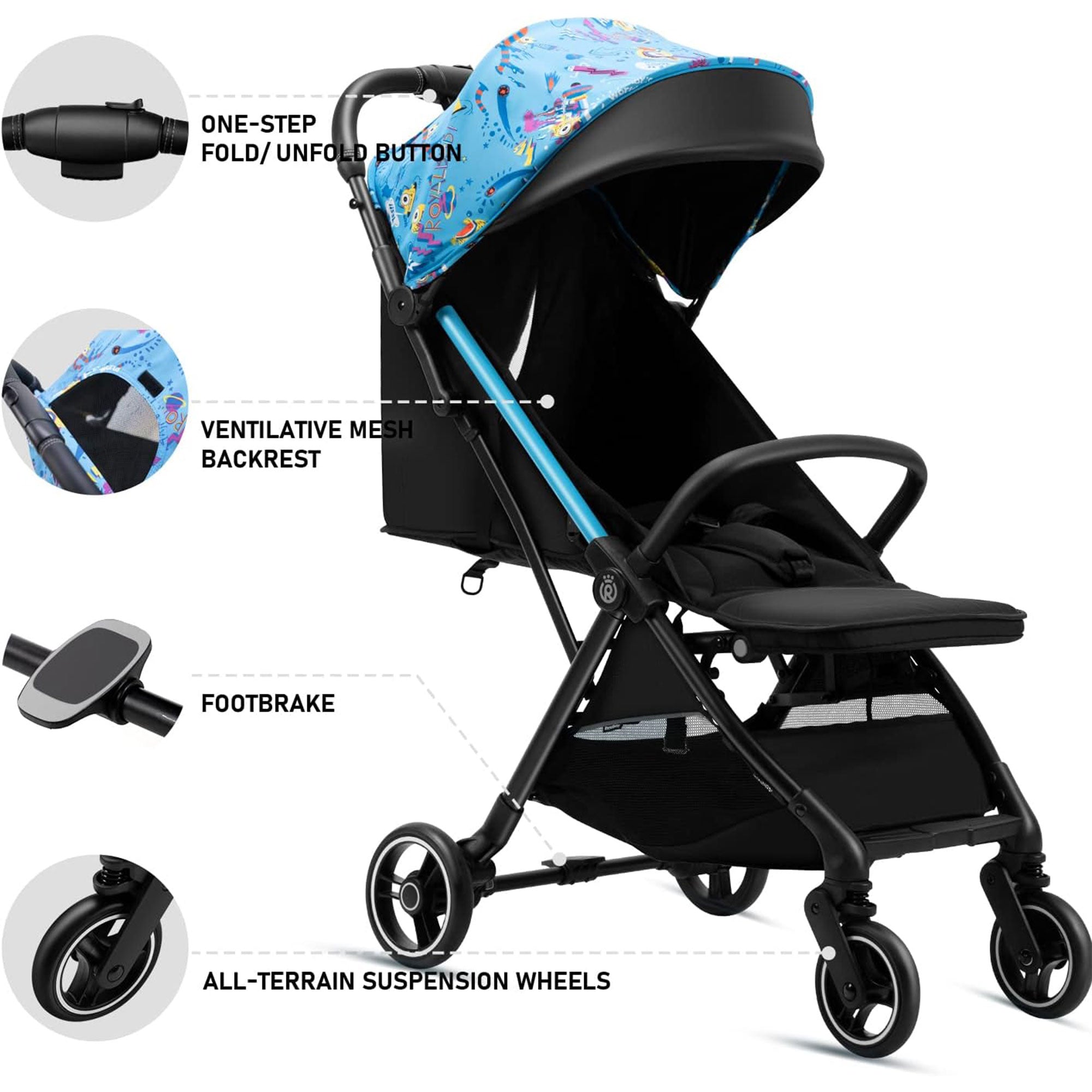 RoyalBaby 360 Classic Seat Fold Portable Travel Stroller, Black/Blue (Used) - VMInnovations