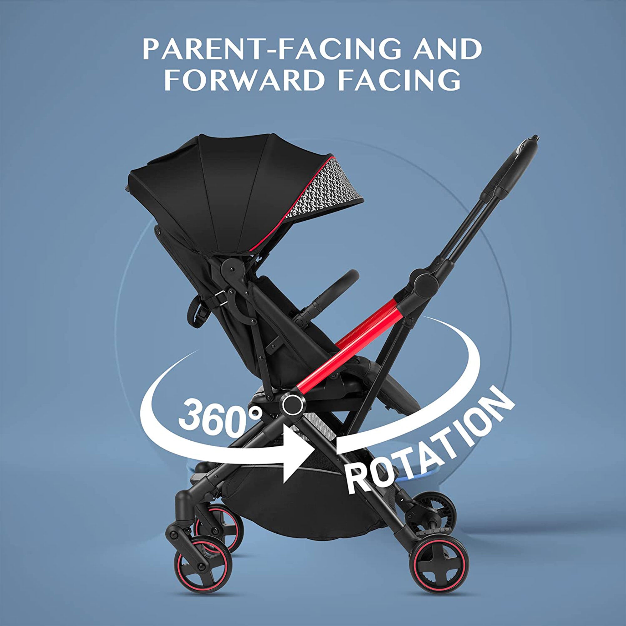 RoyalBaby 360 Reversible Seat Compact Fold Portable Stroller,Black/Red(Open Box) - VMInnovations