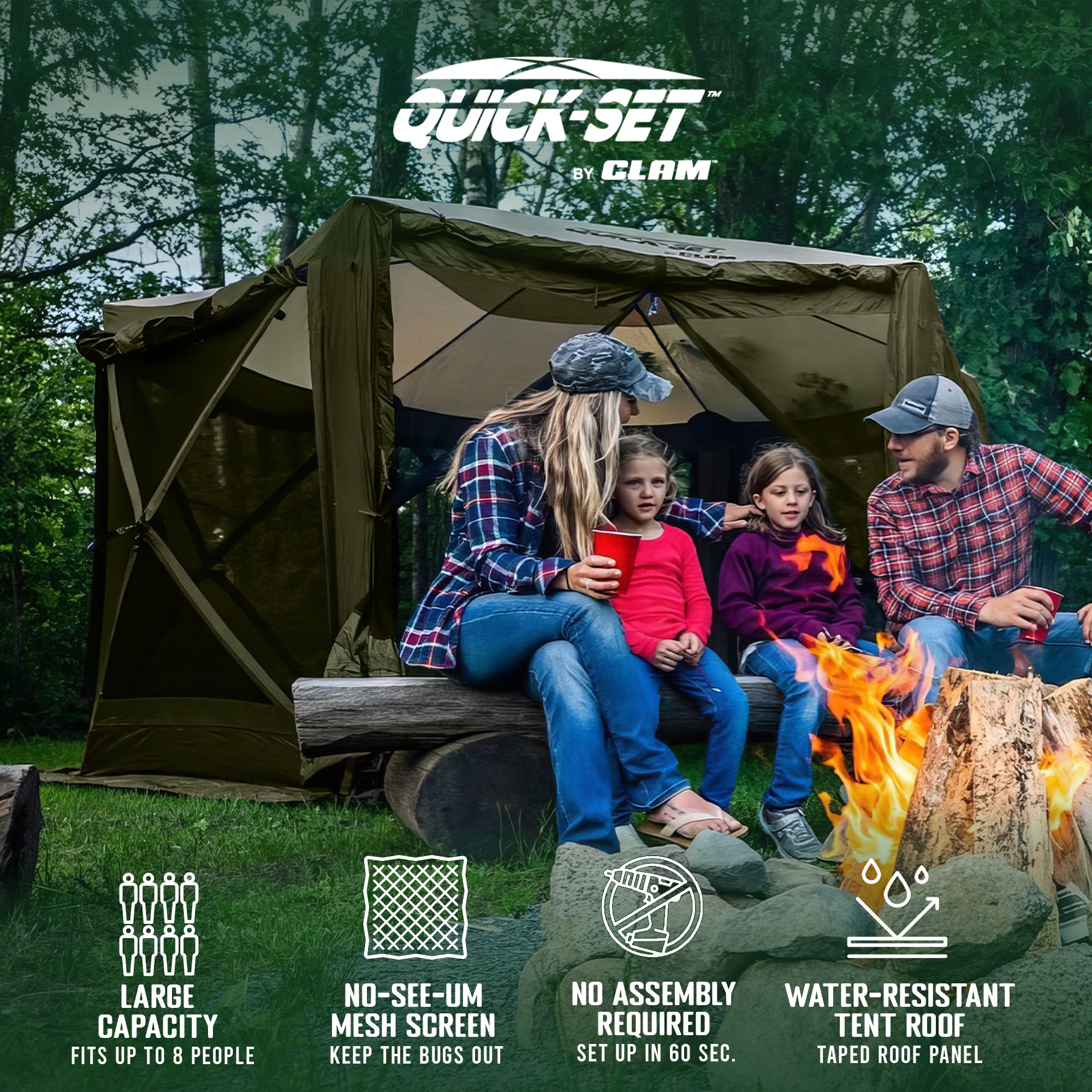 CLAM Quick-Set Pavilion 12.5x12.5 Ft Portable Outdoor Canopy Shelter, Green/Tan - VMInnovations