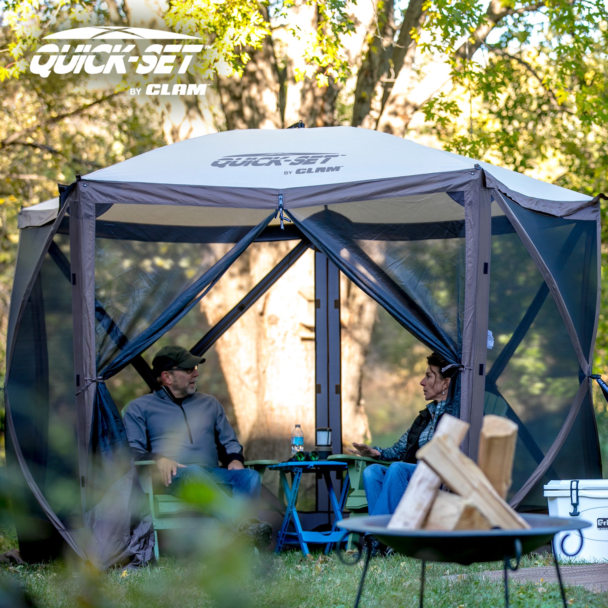 CLAM Quick Set Venture Canopy, Blue + Clam Quick Set Screen Hub Tent (2 Pack) - VMInnovations