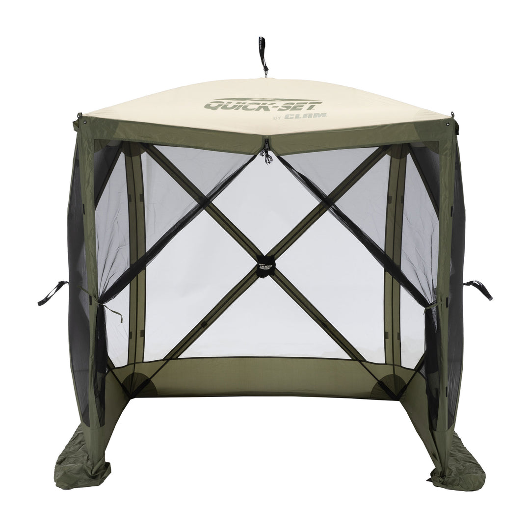CLAM Quick-Set 6x6Ft Portable 4 Sided Canopy Shelter, Green/Tan (Open Box) - VMInnovations