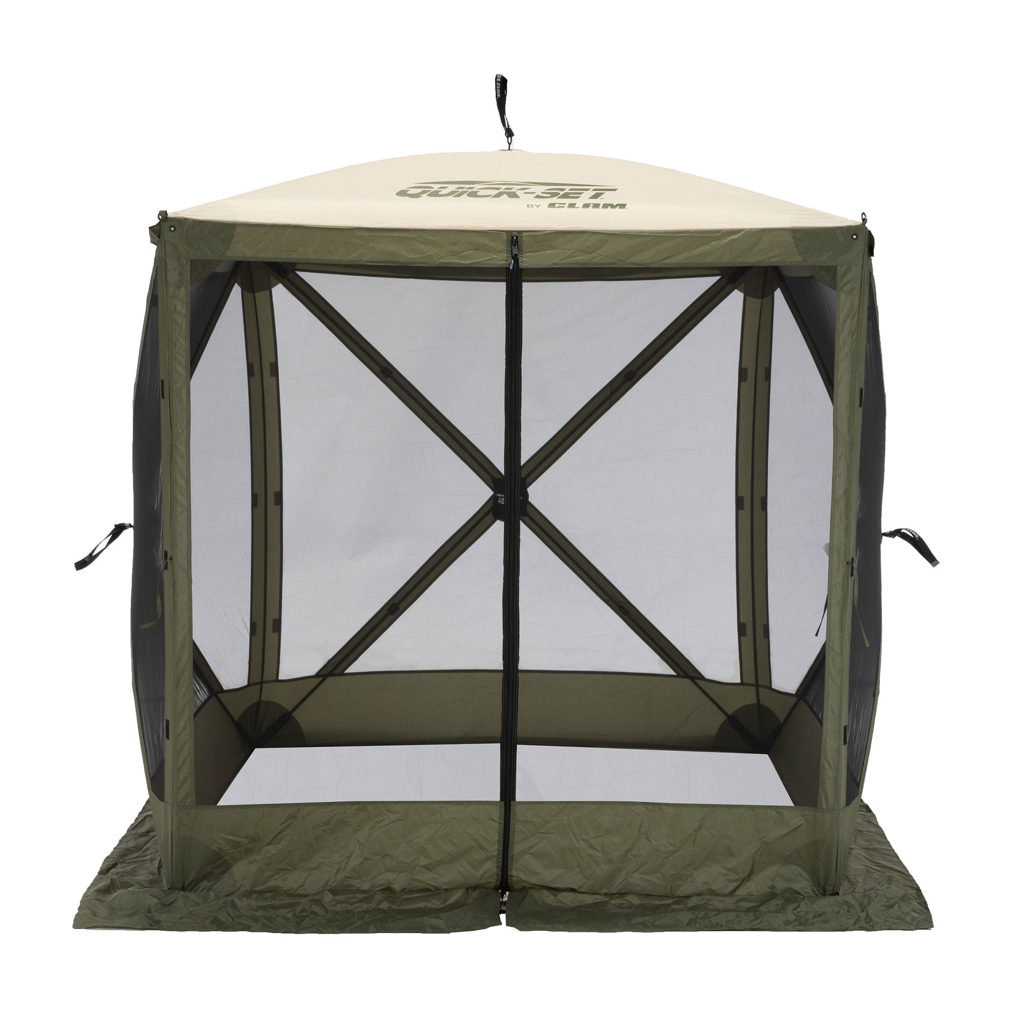 CLAM Quick-Set Traveler 6x6Ft Portable Outdoor 4 Sided Canopy Shelter, Green/Tan - VMInnovations