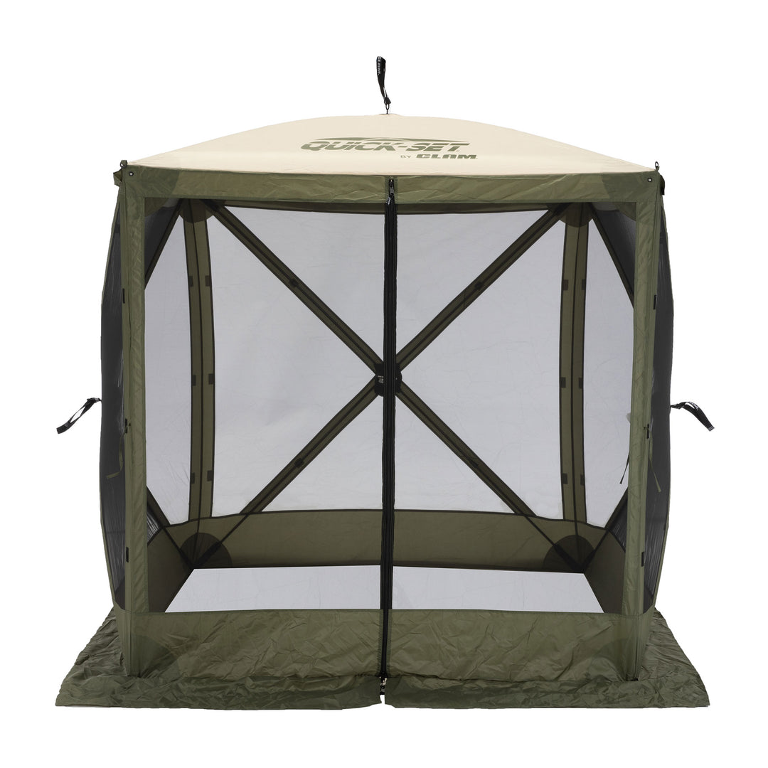 CLAM Quick-Set 6x6Ft Portable 4 Sided Canopy Shelter, Green/Tan (Open Box) - VMInnovations