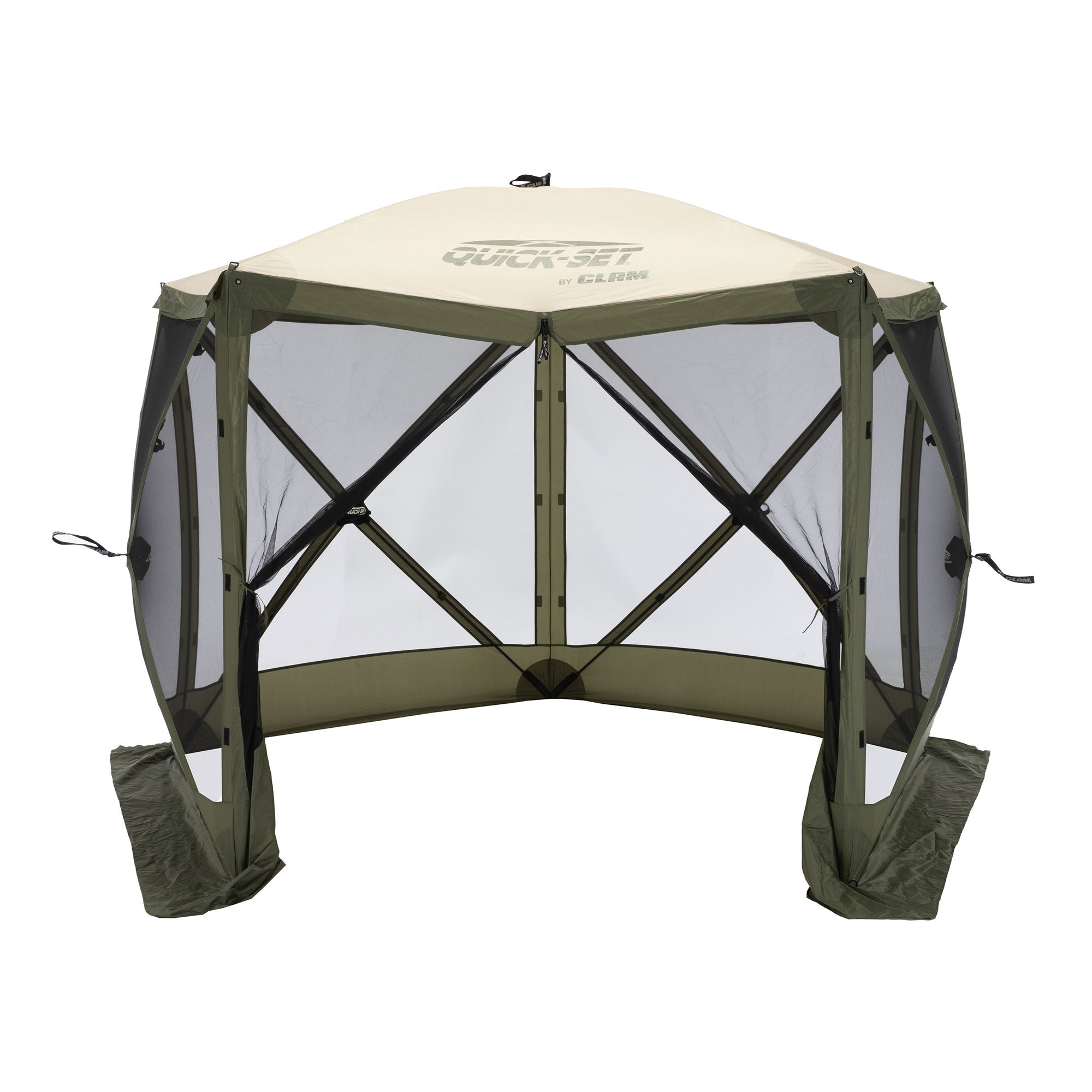 CLAM Quick-Set Venture 9x9 Ft Portable Outdoor Camping Canopy, Green/Tan (Used) - VMInnovations