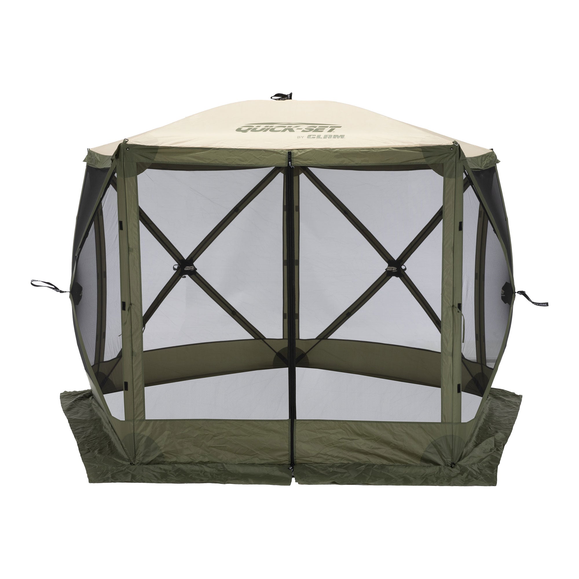 CLAM Quick-Set Venture 9x9 Ft Portable Outdoor Camping Canopy, Green/Tan (Used) - VMInnovations