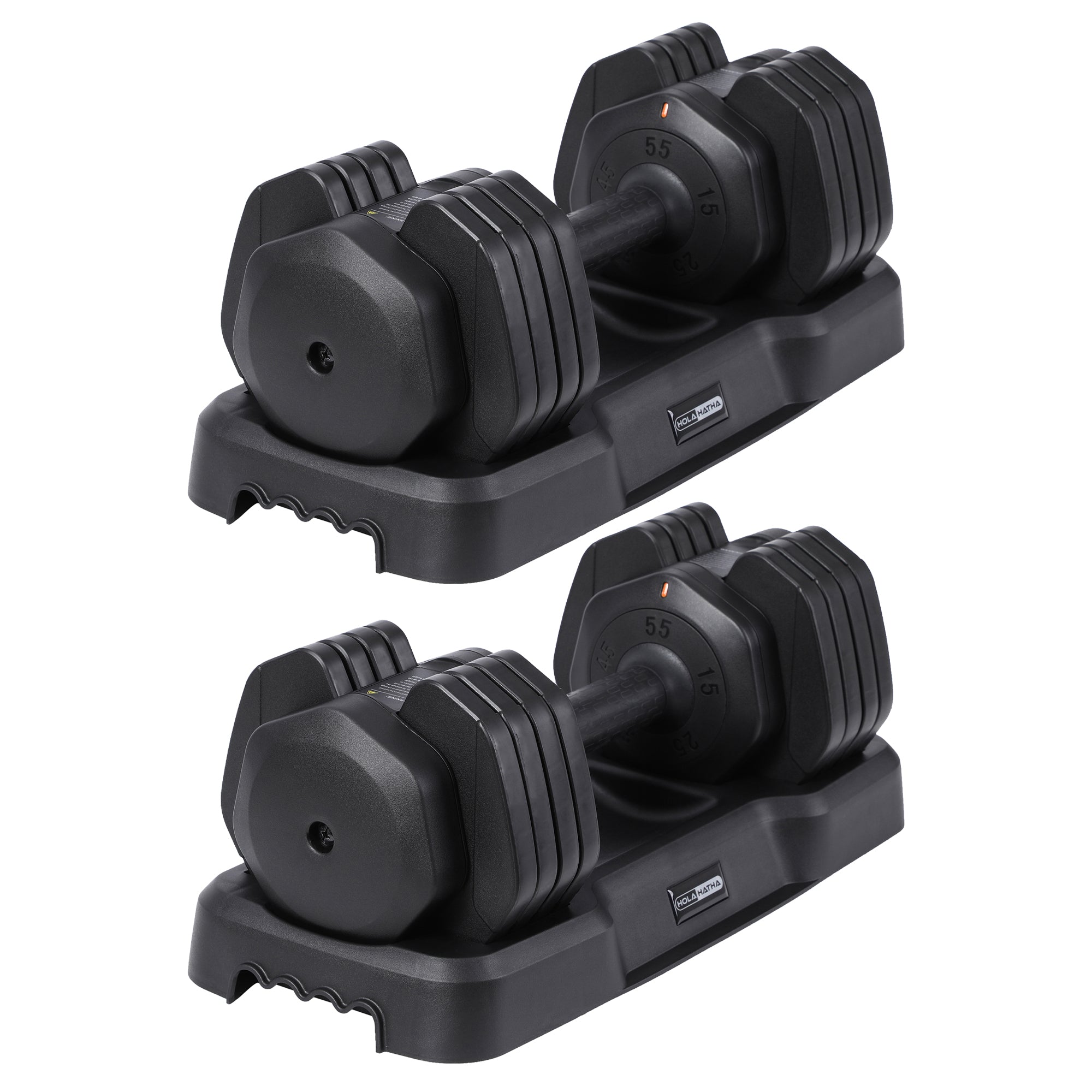 HolaHatha 5 in 1 Adjustable Dumbbell Home Workout Equipment, Black (2 Pack) - VMInnovations