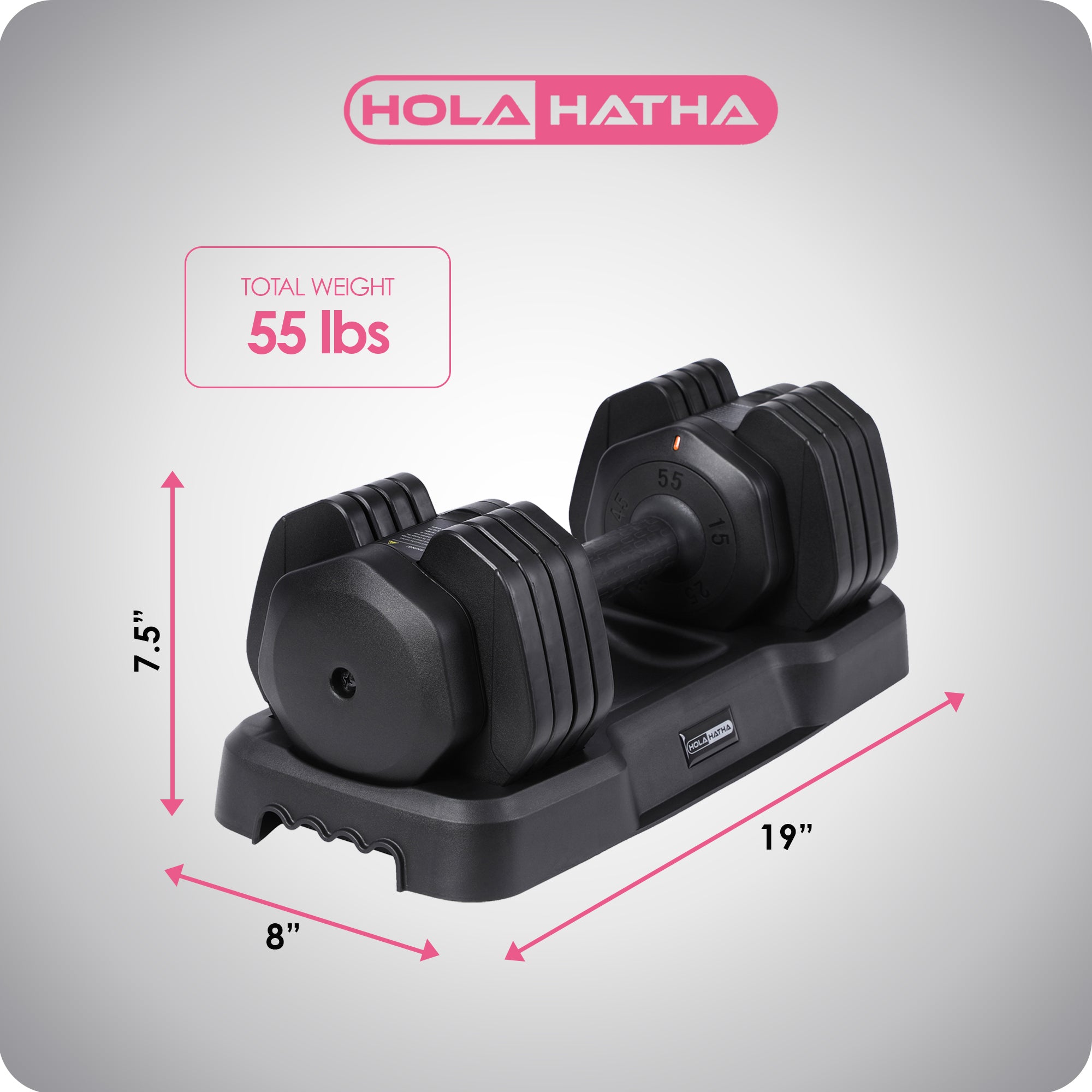 HolaHatha 5 in 1 Adjustable Dumbbell Home Workout Equipment, Black (2 Pack) - VMInnovations
