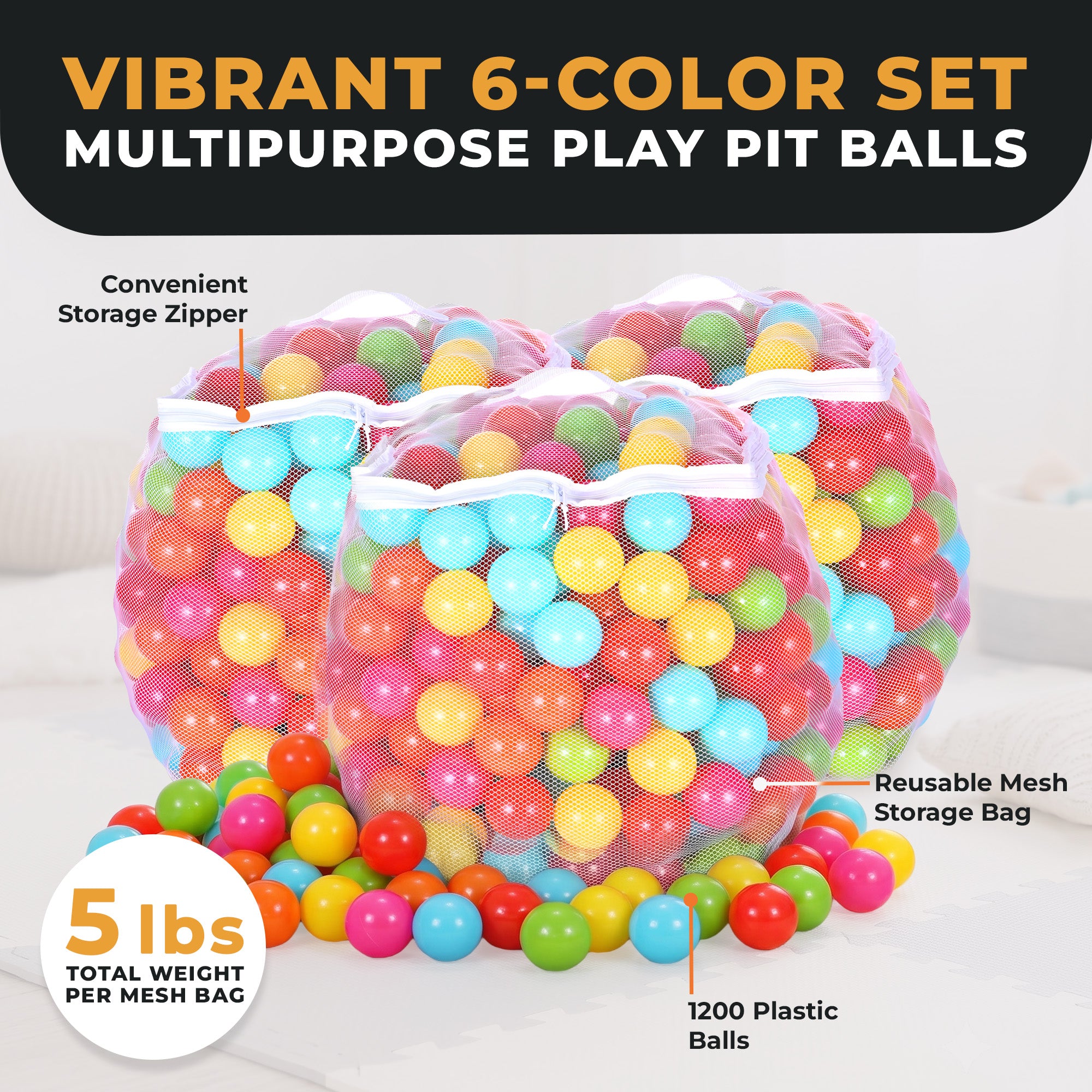 BalanceFrom Fitness 2.3" Play Pit Balls with Storage Bag, Multicolor (3 Pack) - VMInnovations