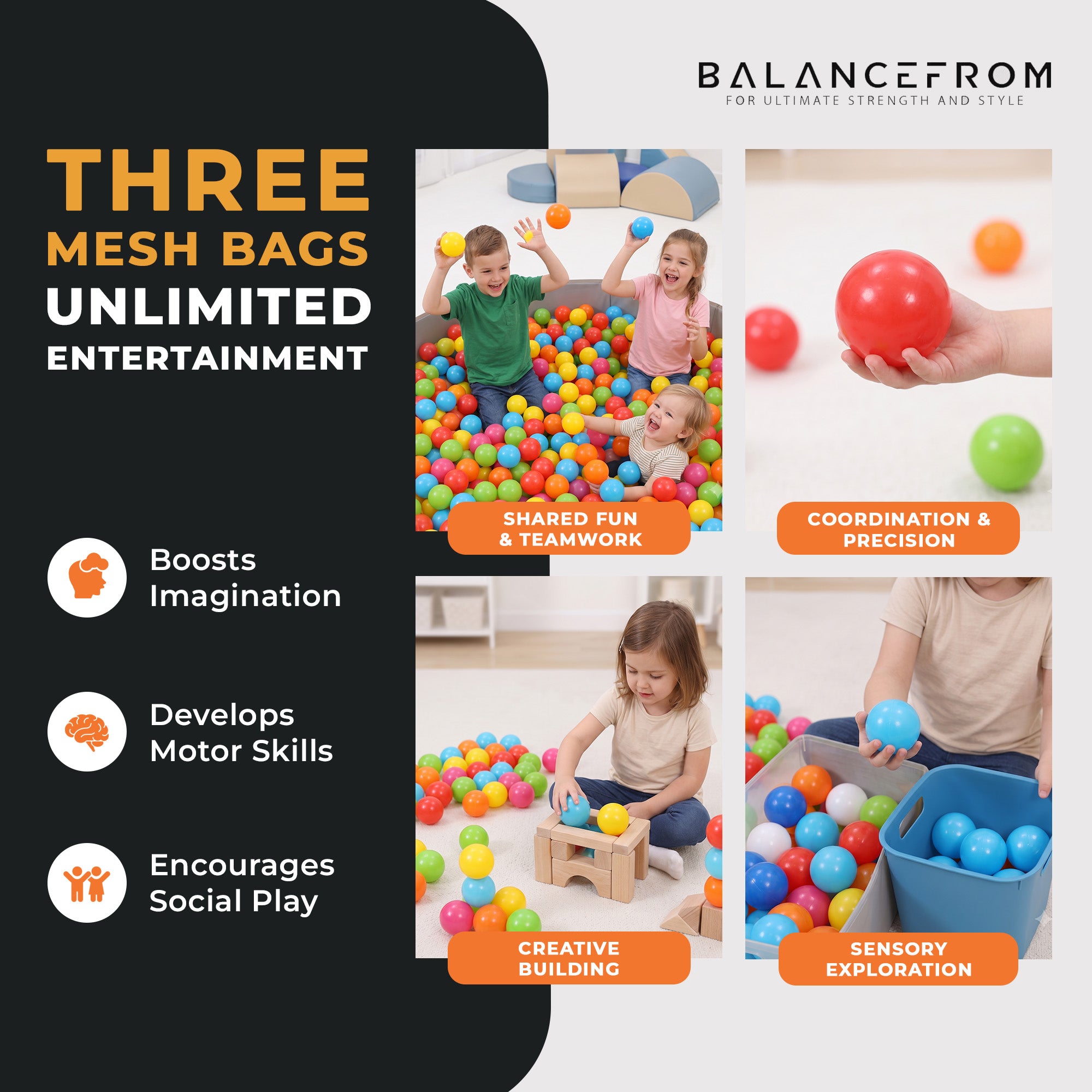 BalanceFrom Fitness 2.3" Play Pit Balls with Storage Bag, Multicolor (3 Pack) - VMInnovations