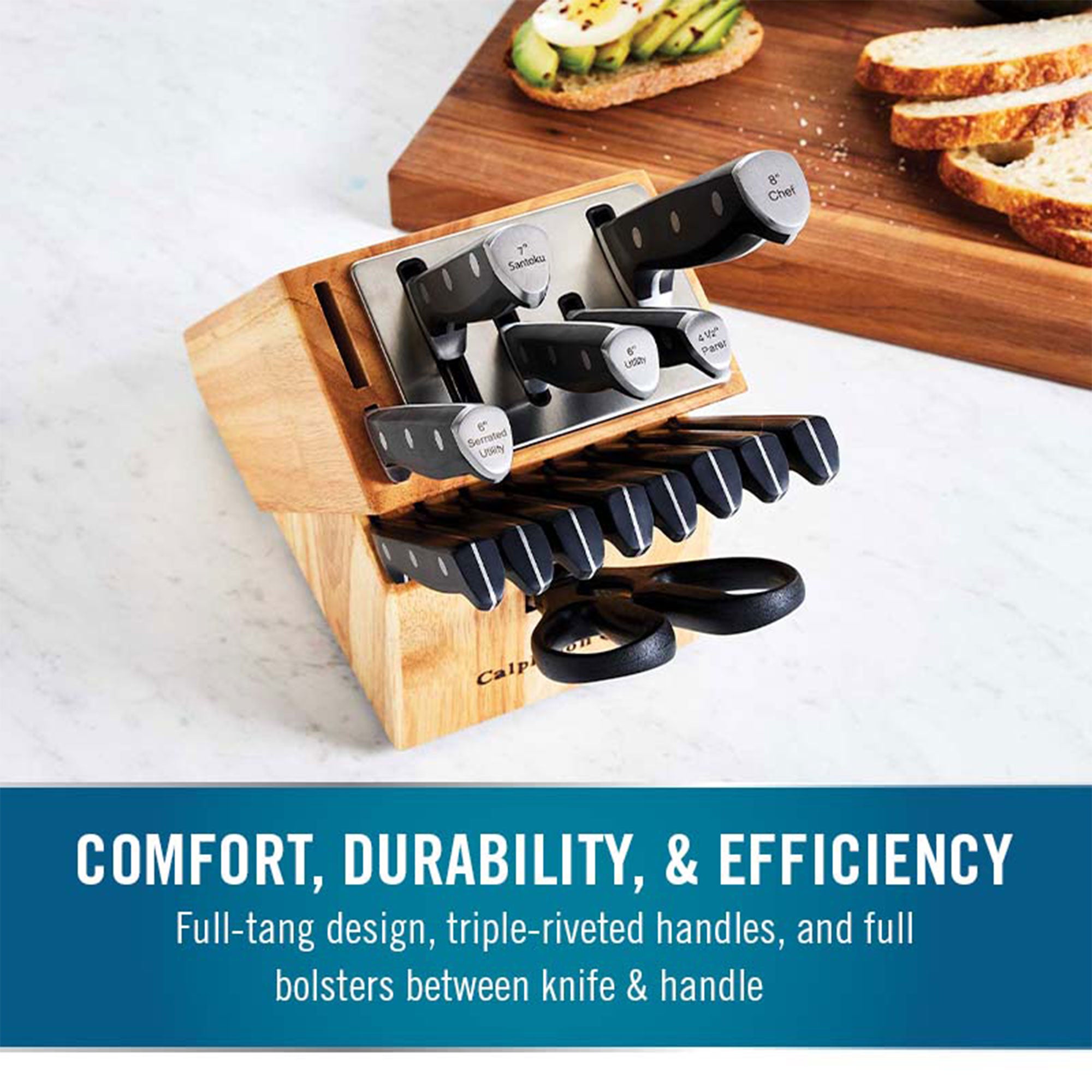 Calphalon Classic 15 Piece Kitchen Knife Cutlery Set with Self Sharpening Block - VMInnovations
