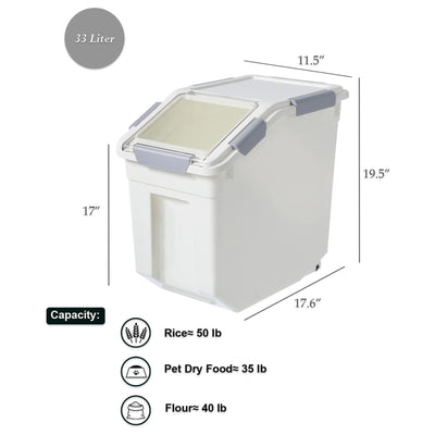 HANAMYA 33 Liter Rice Storage Container with Handle, Wheels and Measuring Cup