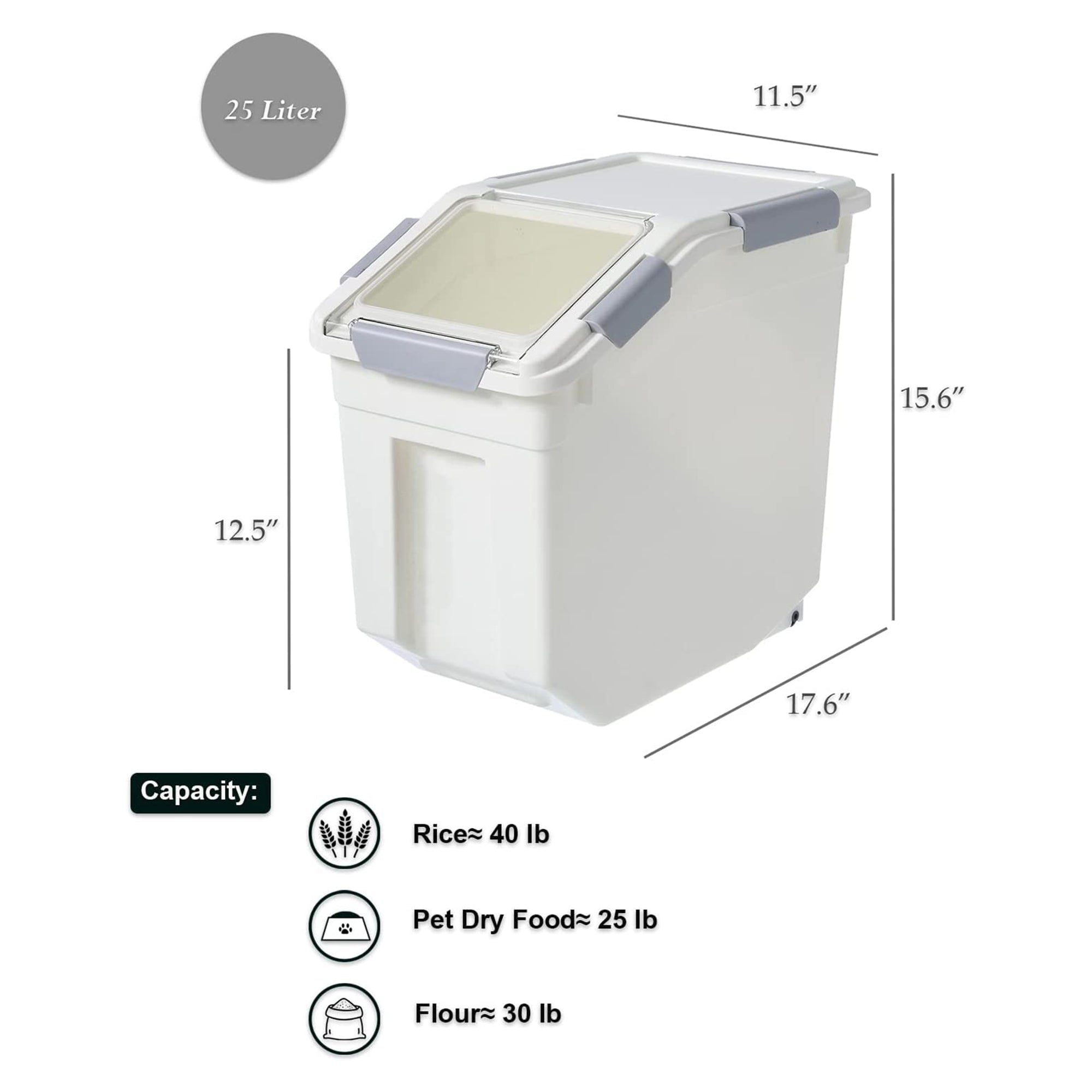 HANAMYA 25 Liter Storage Container with Wheels and Measuring Cup, White (Used) - VMInnovations