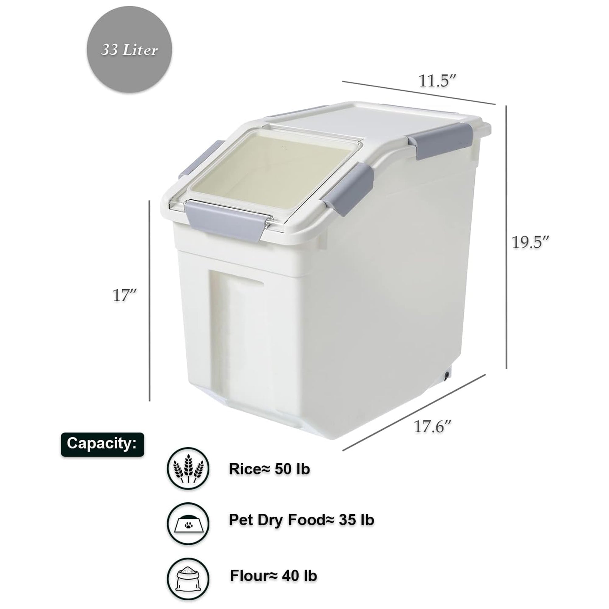 HANAMYA 33L Storage Container w/Wheels & Measuring Cup,White(Set of 2)(Used) - VMInnovations