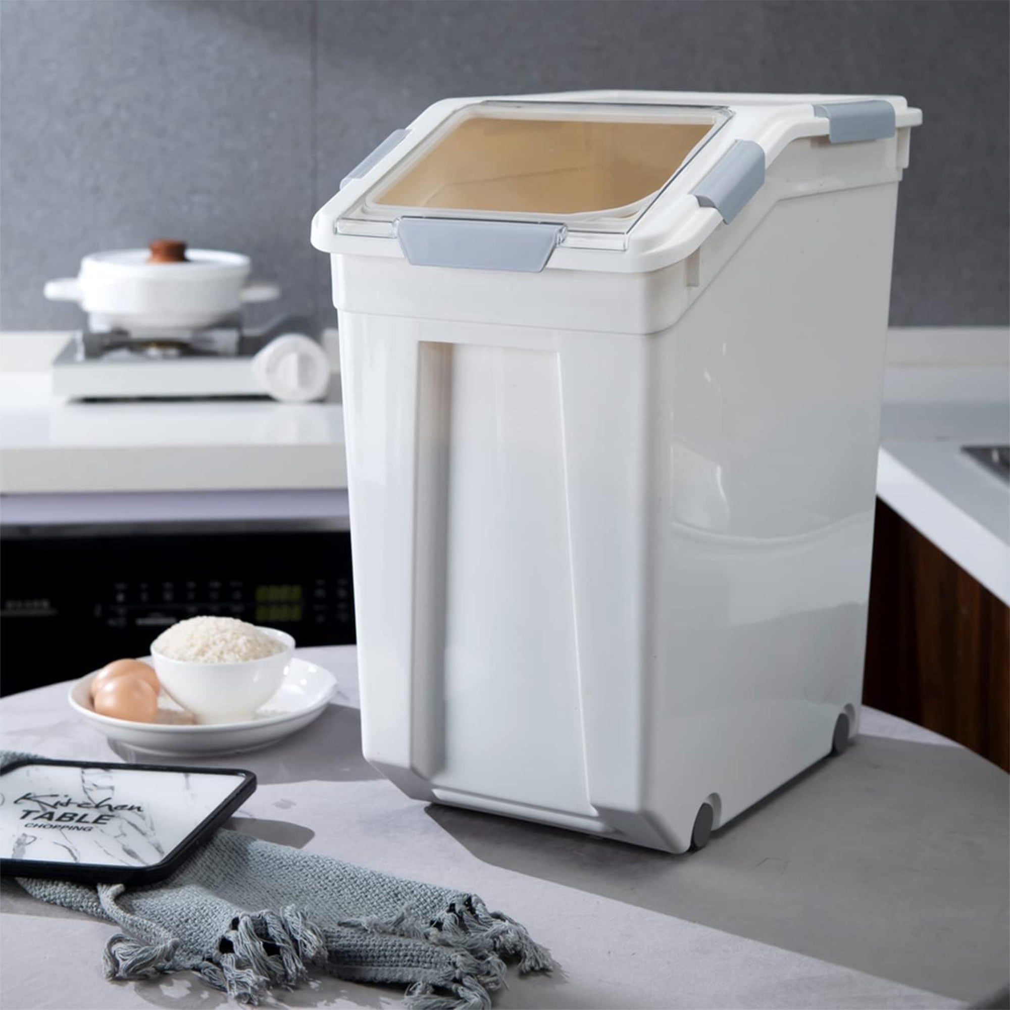 HANAMYA 33L Storage Container w/Wheels & Measuring Cup,White(Set of 2)(Used) - VMInnovations