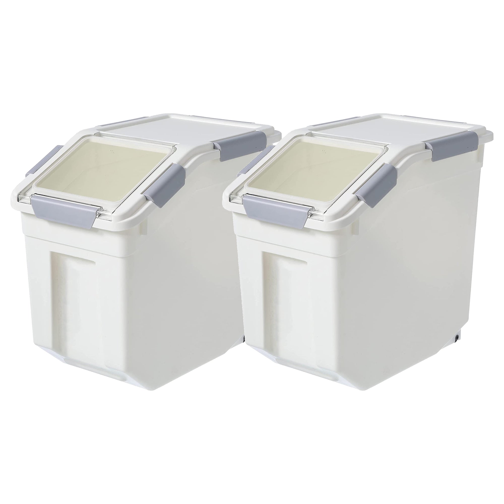 HANAMYA 25L Rice Storage Container with Wheels & Cup, White (Set of 2) (Used) - VMInnovations