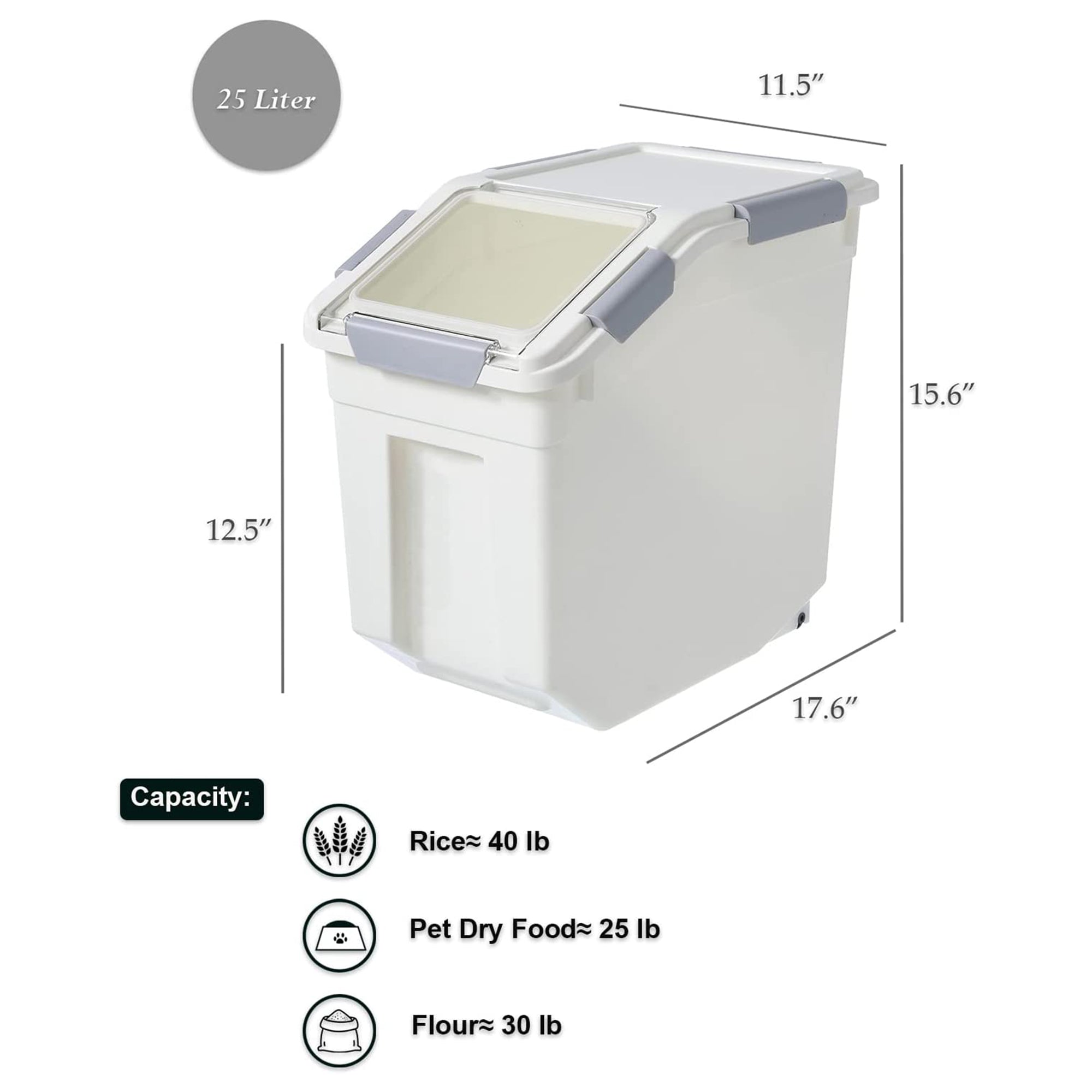 HANAMYA 25L Rice Storage Container with Wheels & Cup, White (Set of 2) (Used) - VMInnovations