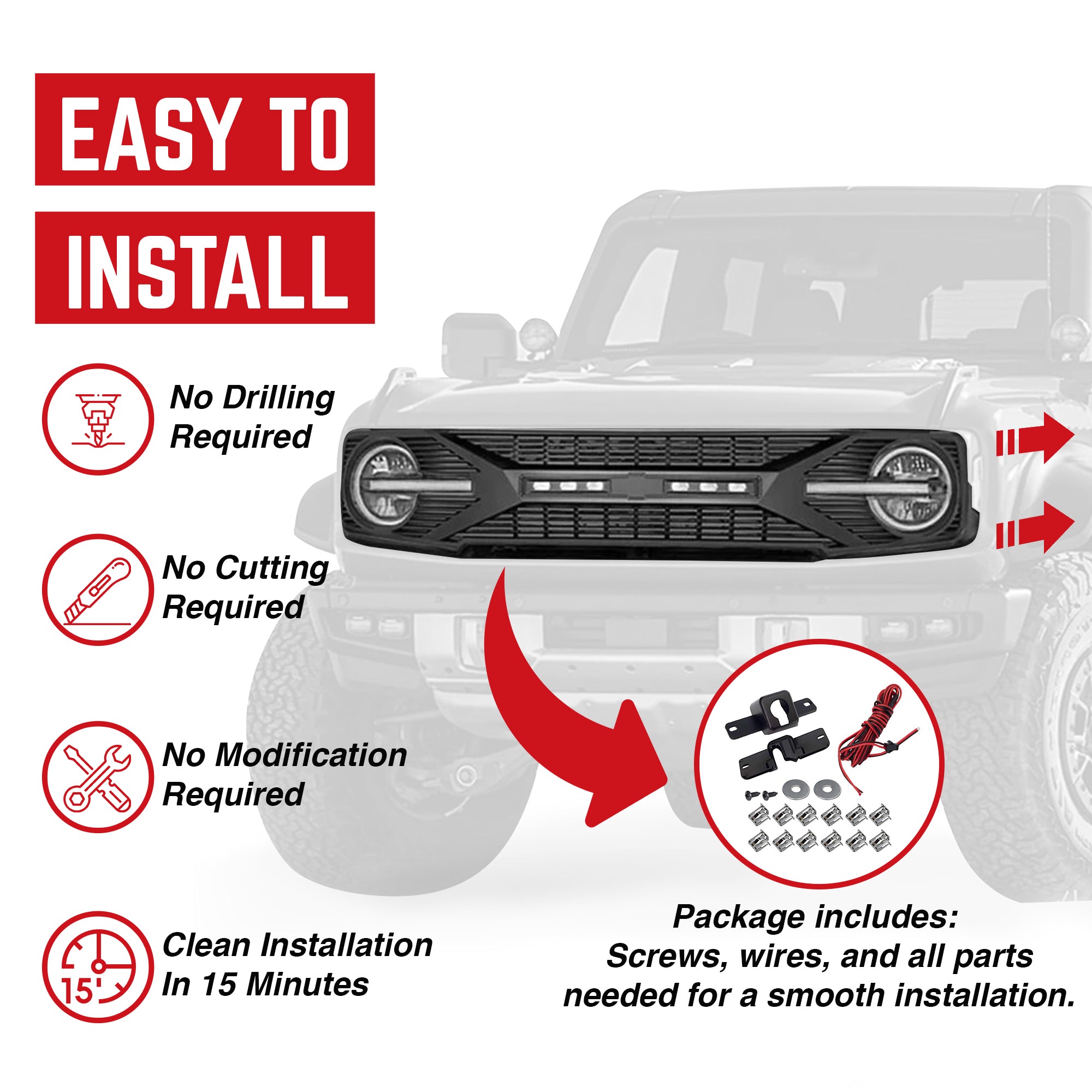 AMERICAN MODIFIED Grille with Lights for 21-24 Ford Bronco with Front Camera - VMInnovations