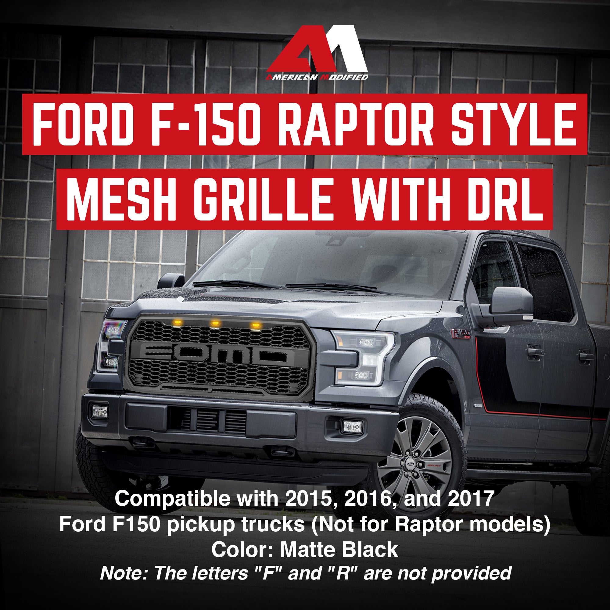 AMERICAN MODIFIED Raptor Front Hood MeshGrille Compatible w/F150 15-17(Open Box)