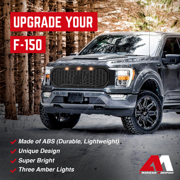 AMERICAN MODIFIED Raptor Style Front Grille w/Lights for 2021-2023 Ford F150 - VMInnovations
