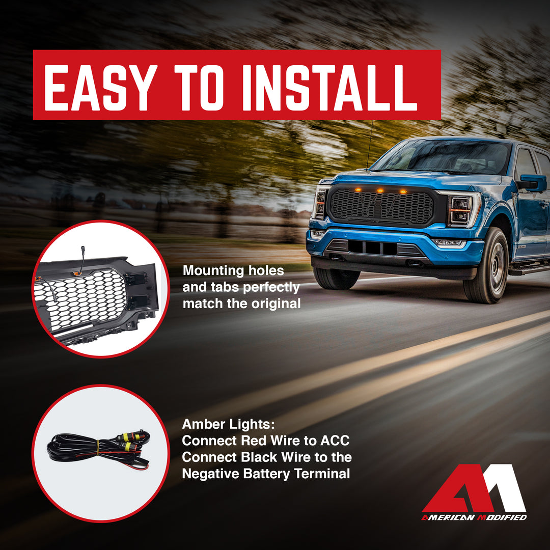 AMERICAN MODIFIED Raptor Style Front Grille w/Lights for 2021-2023 Ford F150 - VMInnovations