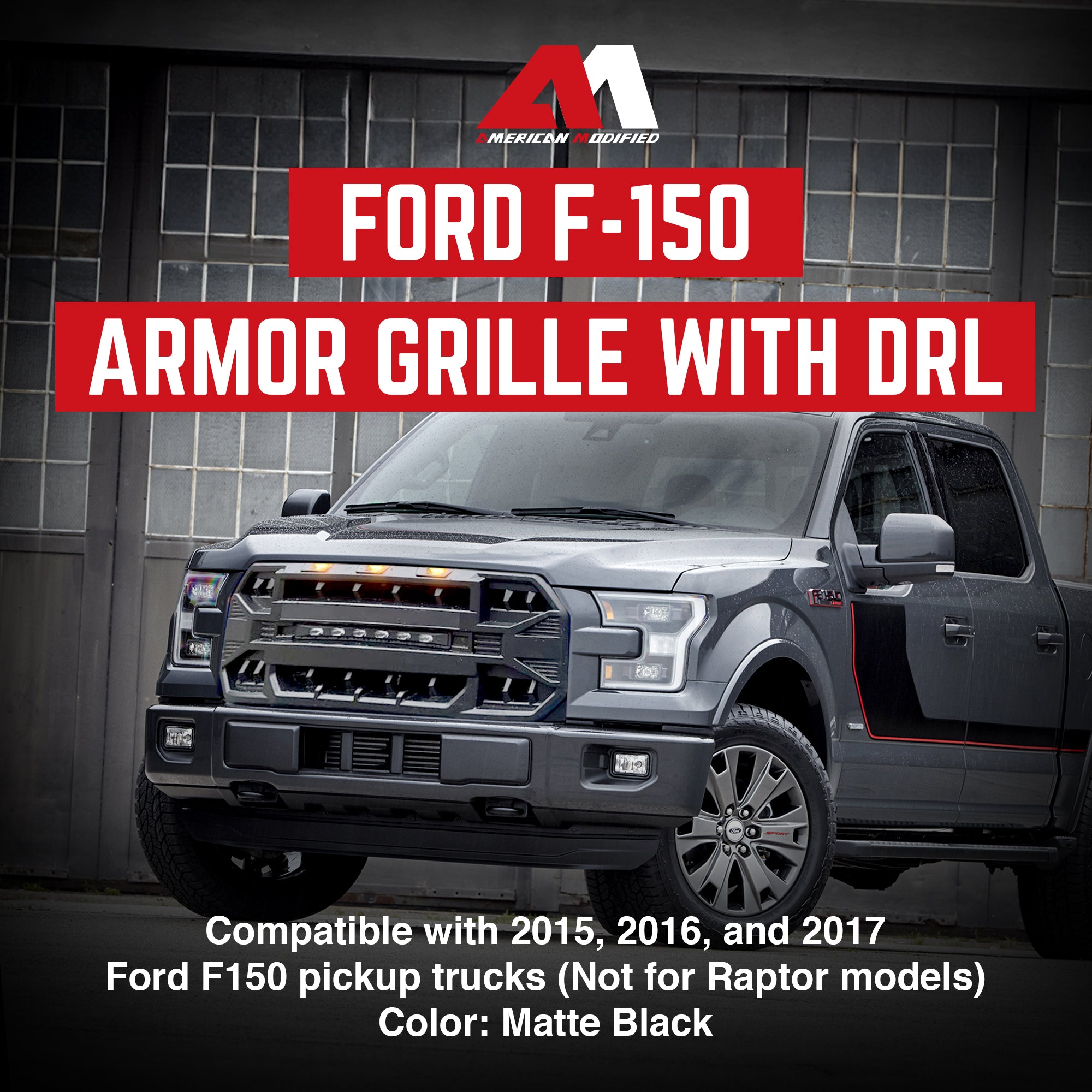AMERICAN MODIFIED Armor Grille w/Off Road Lights 2015-2017 Ford F150 (Open Box) - VMInnovations