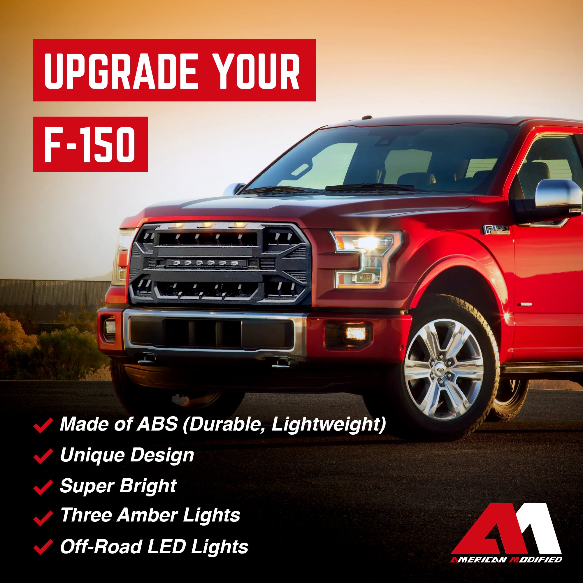 AMERICAN MODIFIED Armor Grille w/Off Road Lights 2015-2017 Ford F150 (Open Box) - VMInnovations