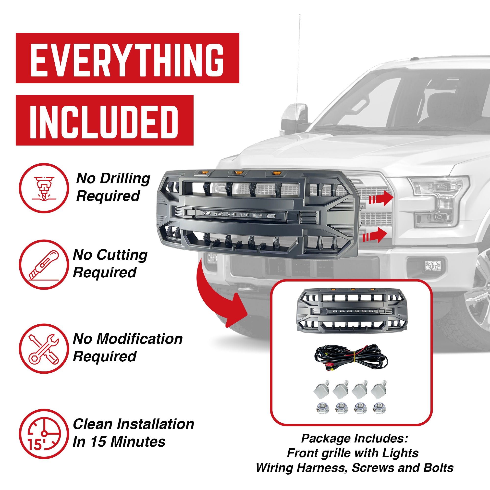 AMERICAN MODIFIED Armor Grille w/Off Road Lights 2015-2017 Ford F150 (Open Box) - VMInnovations