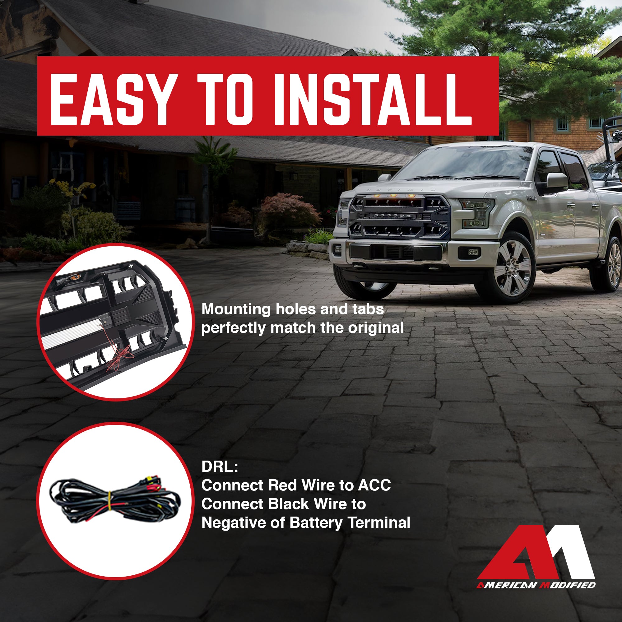 AMERICAN MODIFIED Armor Grille w/Off Road Lights 2015-2017 Ford F150 (Open Box) - VMInnovations