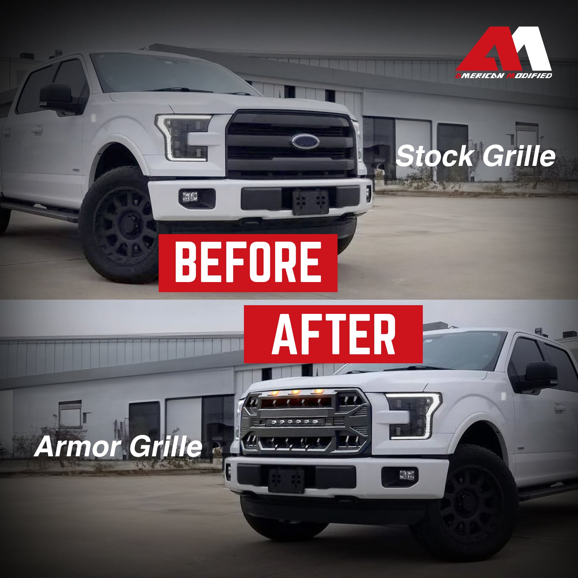 AMERICAN MODIFIED Armor Grille w/Off Road Lights 2015-2017 Ford F150 (Open Box) - VMInnovations