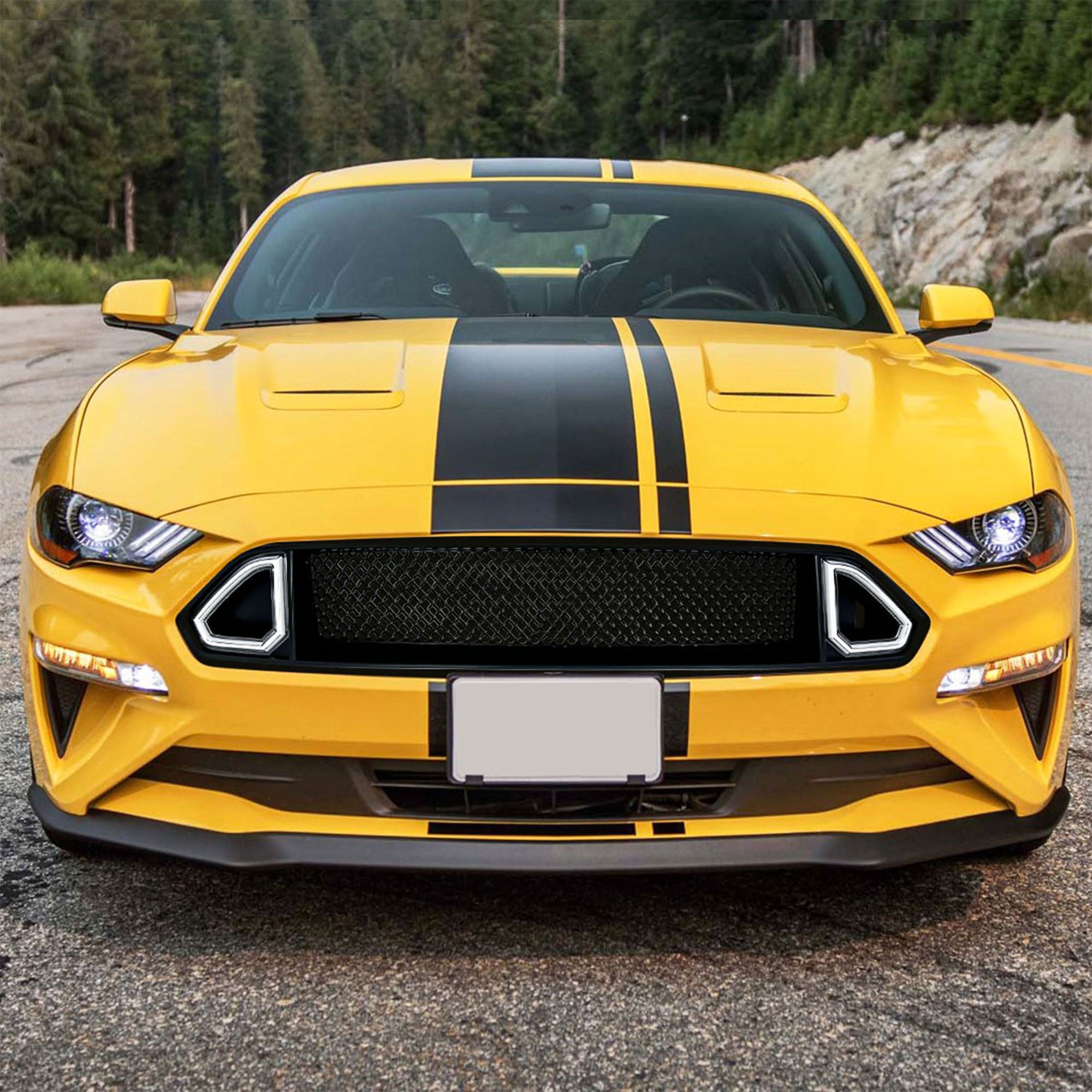 AMERICAN MODIFIED Mesh Upper Grille w/LED DRL for 18-23 Ford Mustangs(Used) - VMInnovations