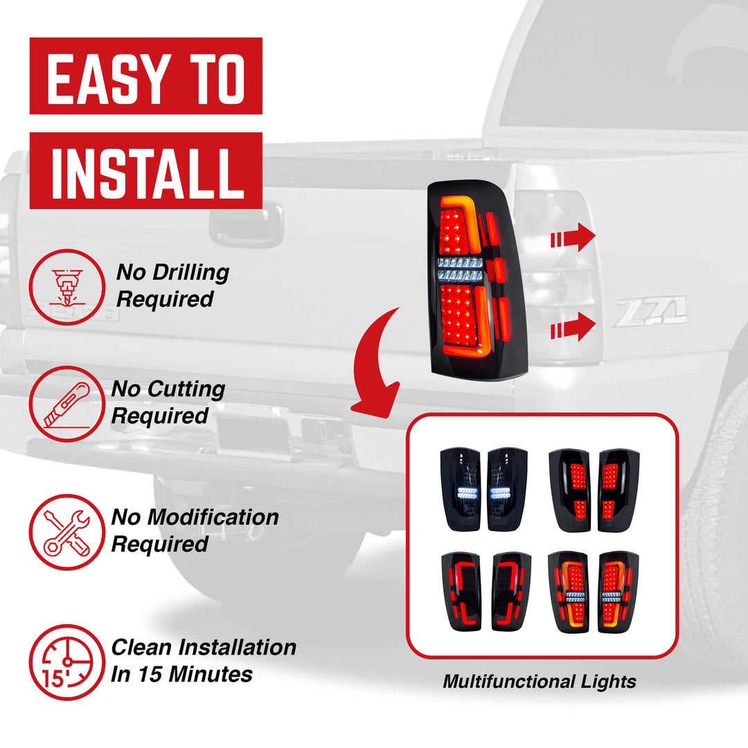 AMERICAN MODIFIED LED Tail Lights for 99-06 Chevy Silverado & 99-02 GMC Sierra - VMInnovations