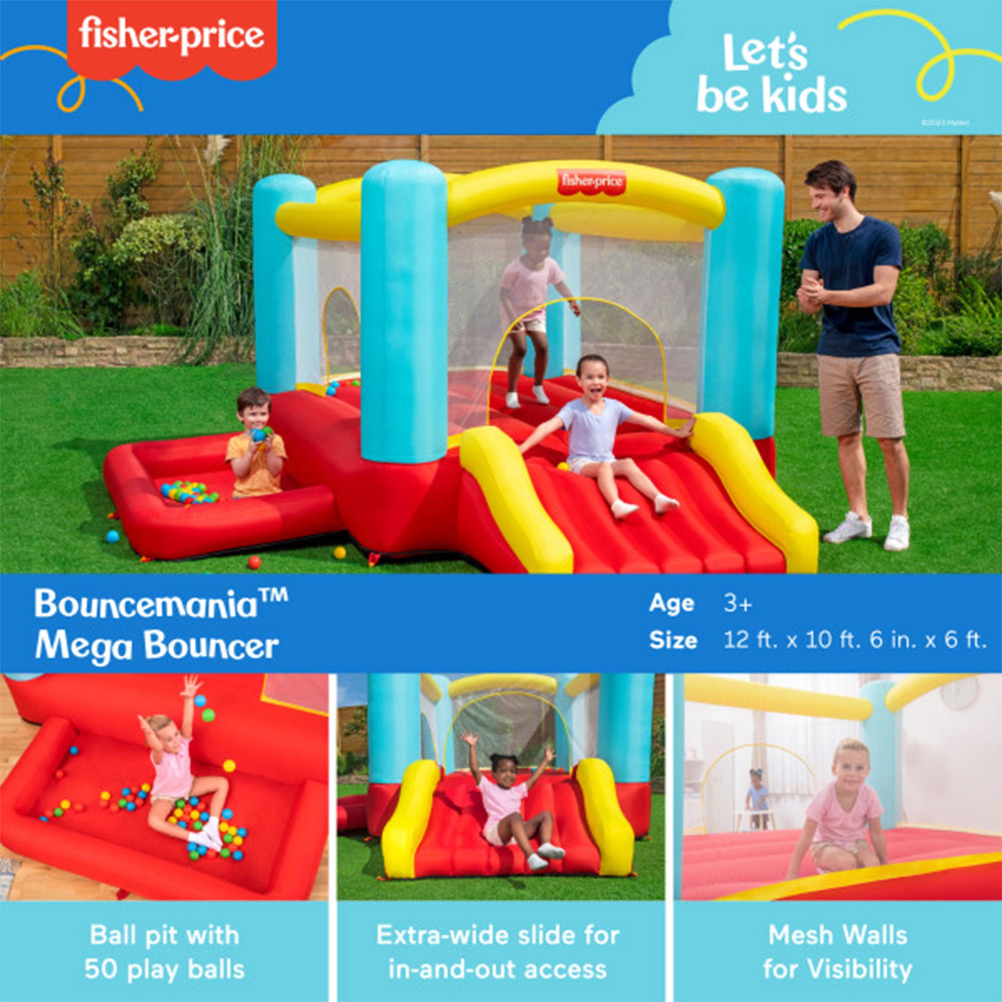 Fisher-Price Bouncemania Mega Bouncer w/Slide & 50 Play Balls, Multicolor(Used)