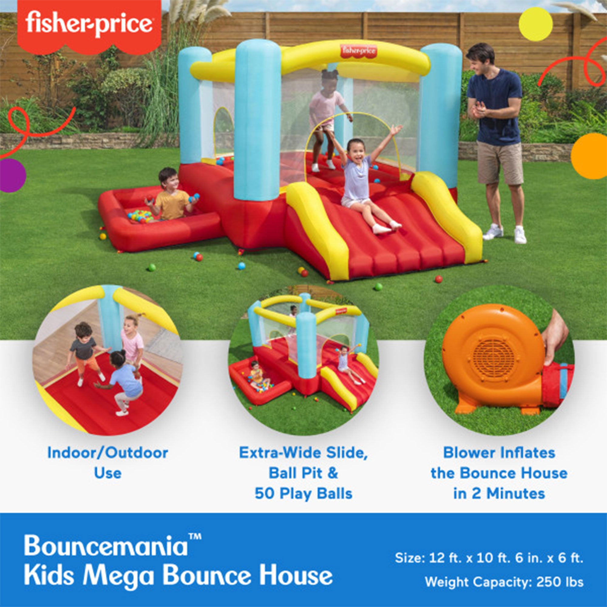 Fisher-Price Bouncemania Mega Bouncer w/Slide & 50 Play Balls, Multicolor(Used)
