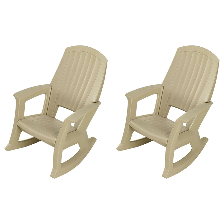 Semco Plastics Rockaway Heavy Duty Plastic Outdoor Rocking Chair, Tan (2 Pack) - VMInnovations