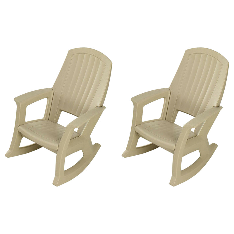 Semco Plastics Rockaway Heavy Duty Plastic Outdoor Rocking Chair, Tan (2 Pack)