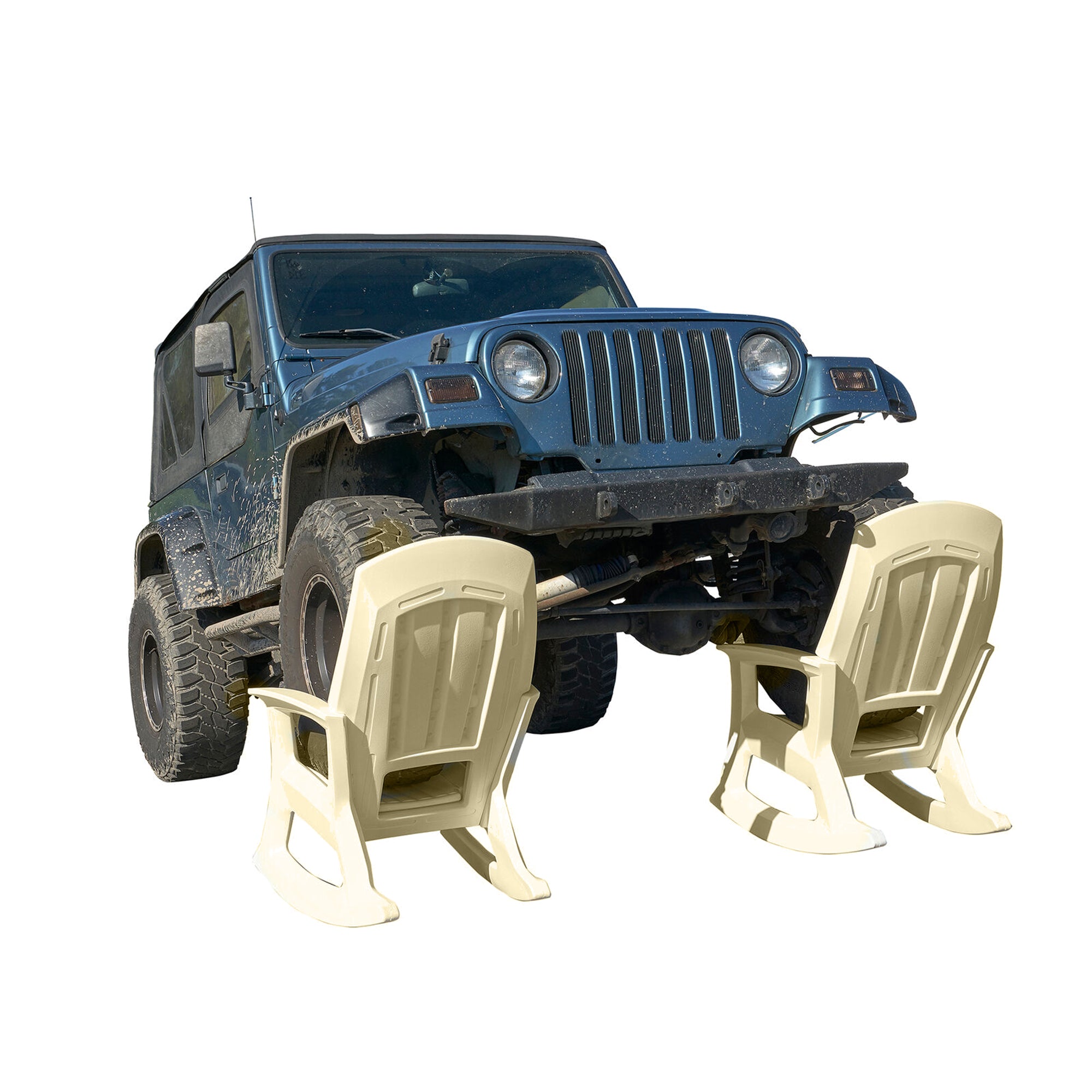 Semco Plastics Rockaway Heavy Duty Plastic Outdoor Rocking Chair, Tan (2 Pack) - VMInnovations