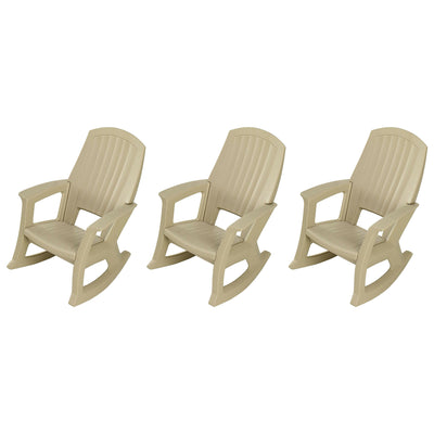 Semco Plastics Rockaway Heavy Duty Plastic Outdoor Rocking Chair, Tan (3 Pack)
