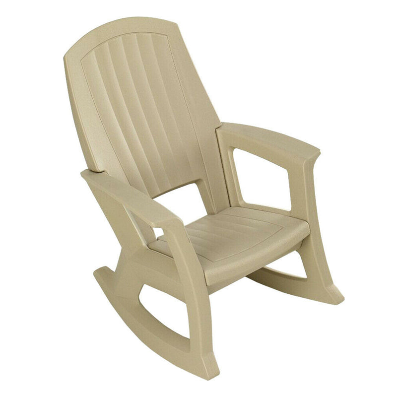 Semco Plastics Rockaway Heavy Duty Plastic Outdoor Rocking Chair, Tan (3 Pack)