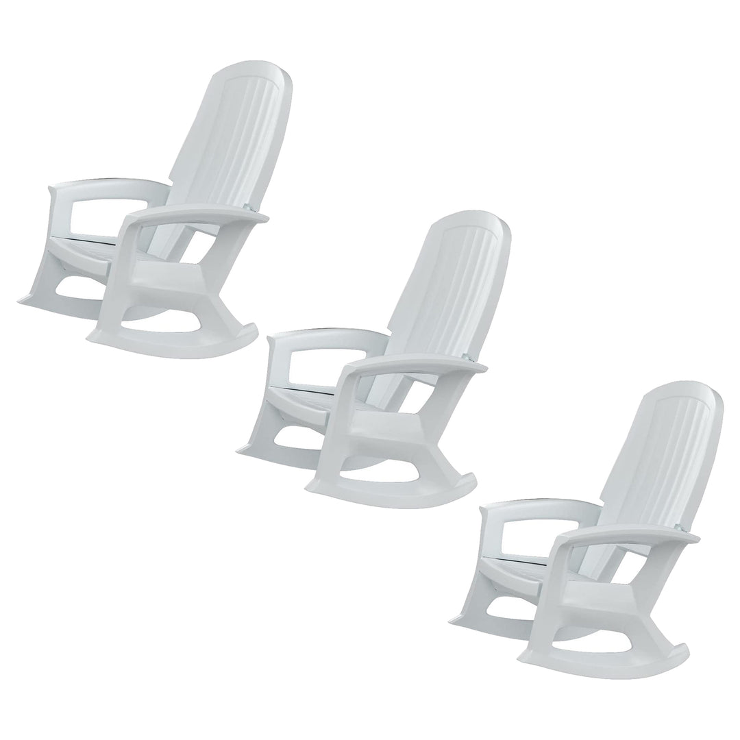 Semco Rockaway Heavy Duty All Weather Outdoor Rocking Chair, White (3 Pack) - VMInnovations