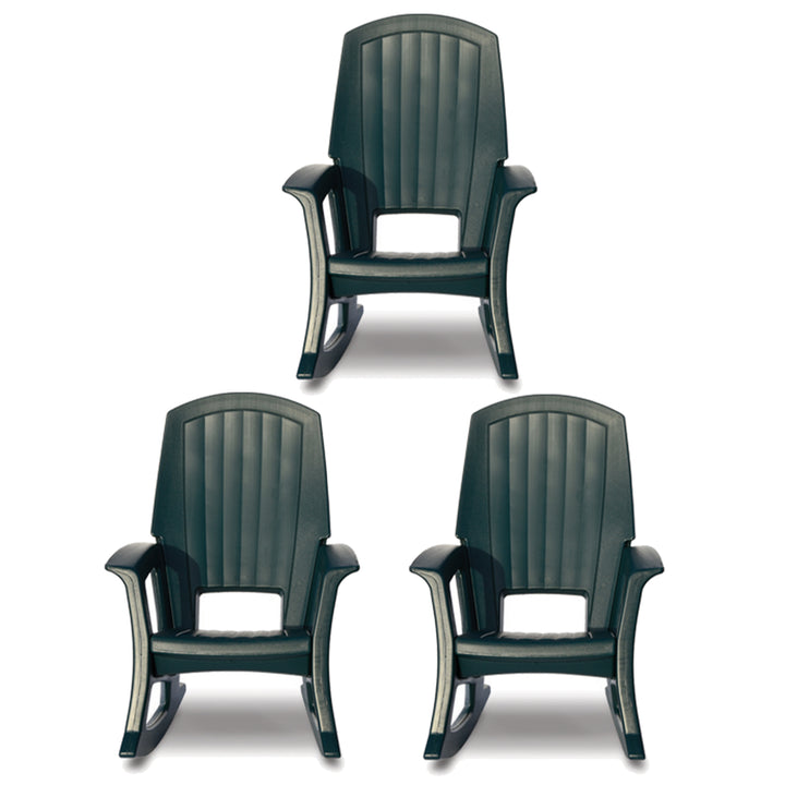 Semco Rockaway Heavy Duty All Weather Outdoor Rocking Chair, Green (3 Pack) - VMInnovations
