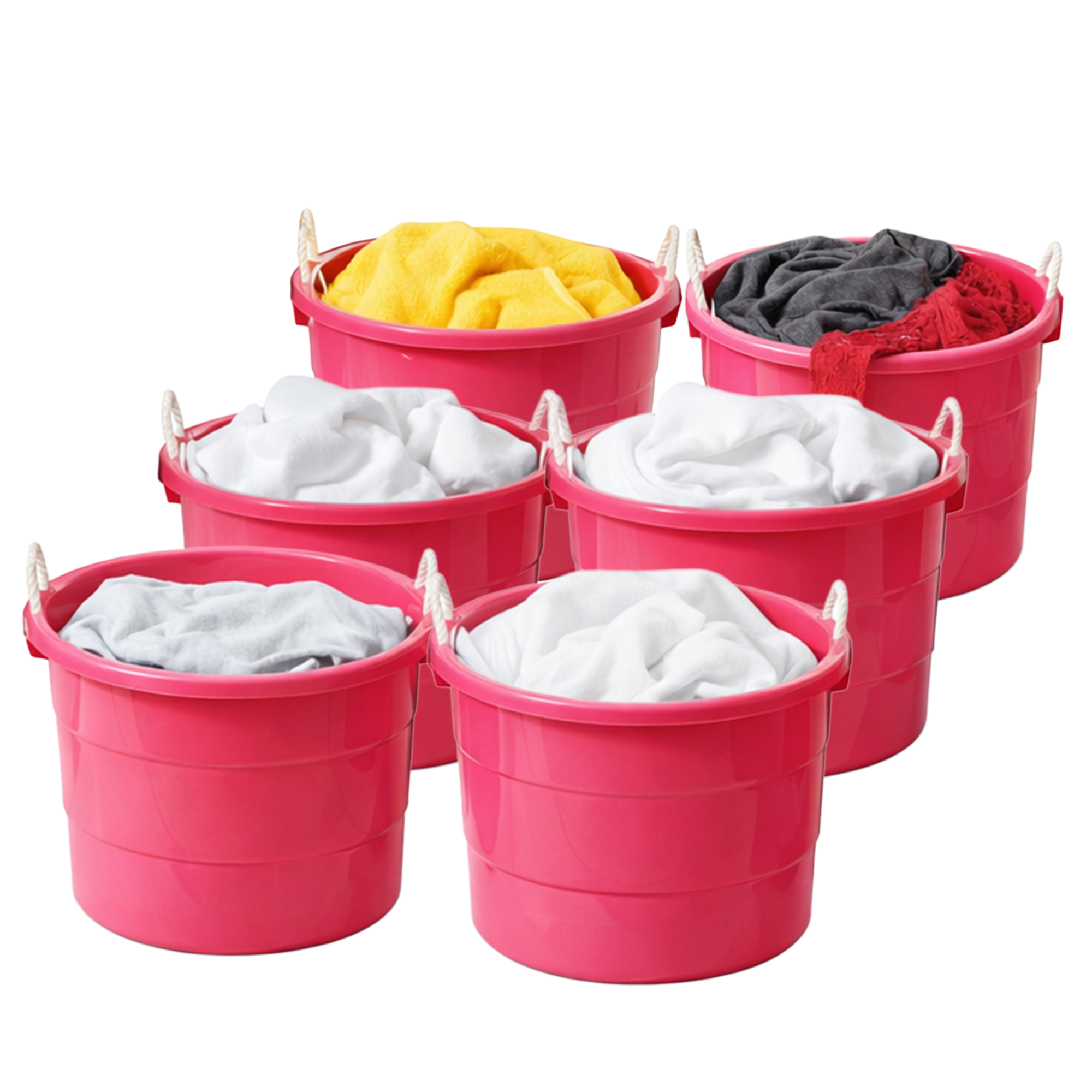 Homz Plastic 18 Gallon Utility Bucket Tub Container with Handles, Pink (6 Pack)
