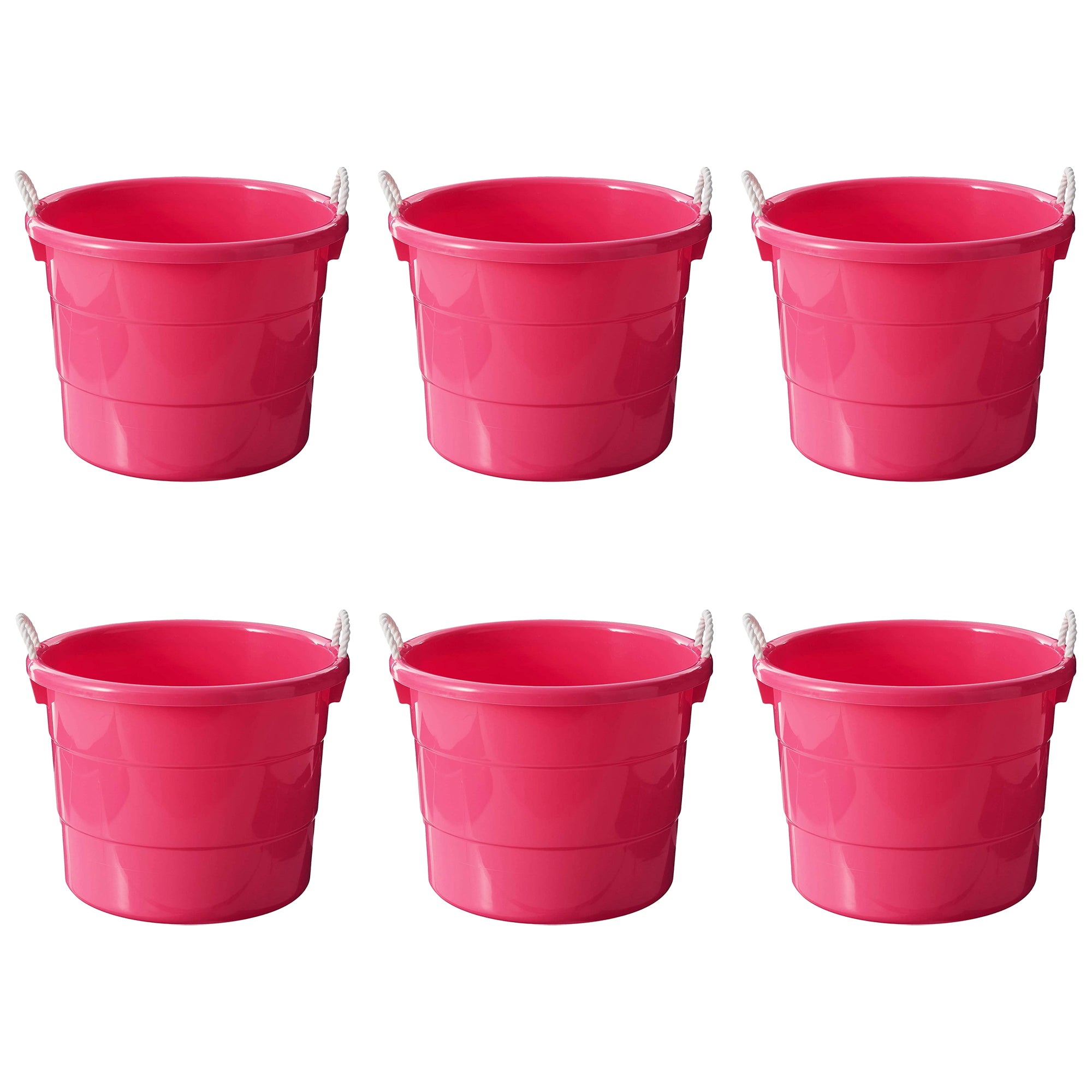 Homz Plastic 18 Gallon Utility Bucket Tub Container with Handles, Pink (6 Pack) - VMInnovations