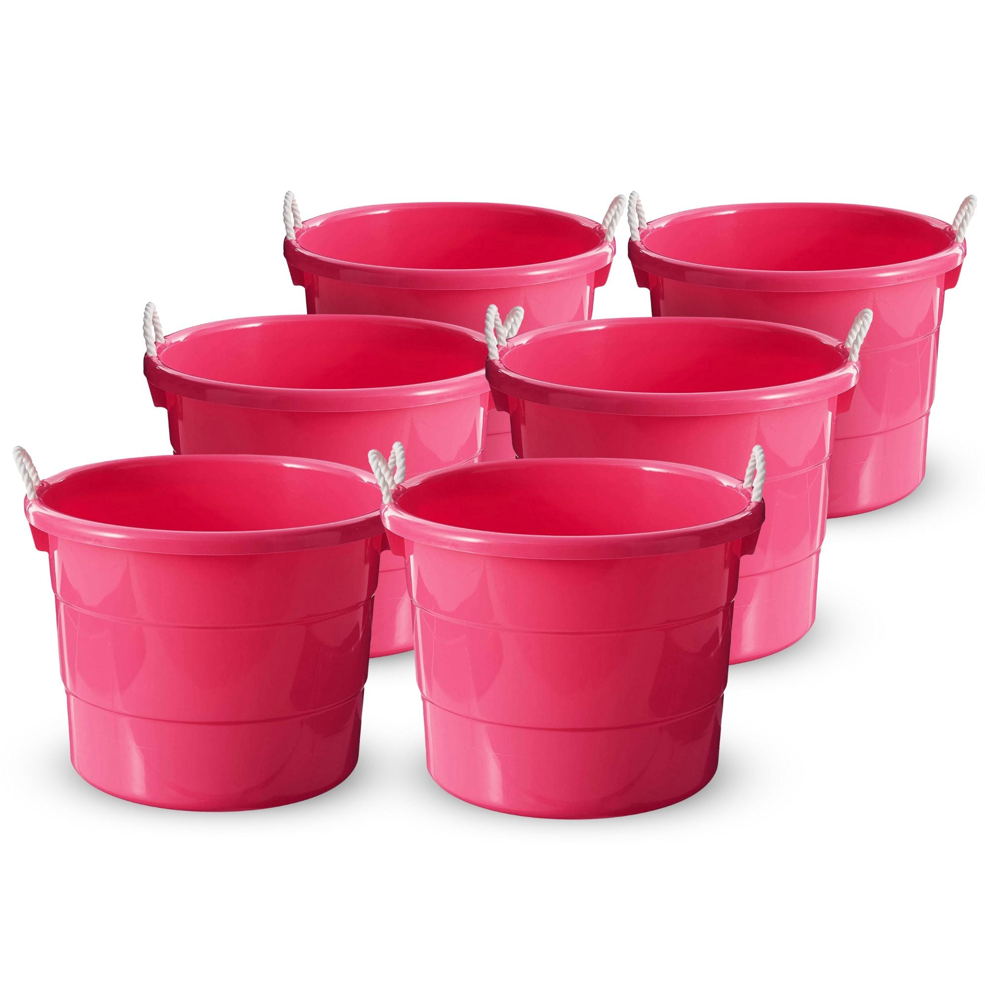 Homz Plastic 18 Gallon Utility Bucket Tub Container with Handles, Pink (6 Pack) - VMInnovations