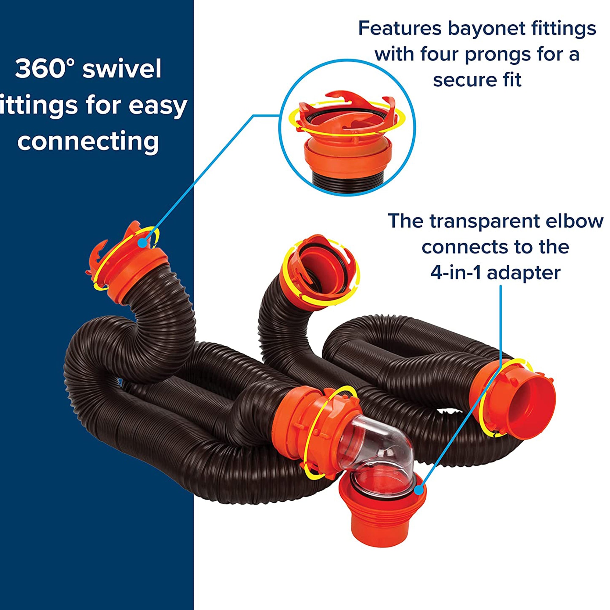 Camco RhinoFLEX 20' Sewer Hose with Sidewinder Support RV Trailer Accessory Set - VMInnovations