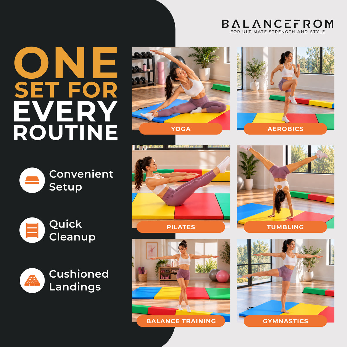 BalanceFrom Fitness Foldable Gymnastics Mat w/Sectional Floor Balance Beam,Multi - VMInnovations