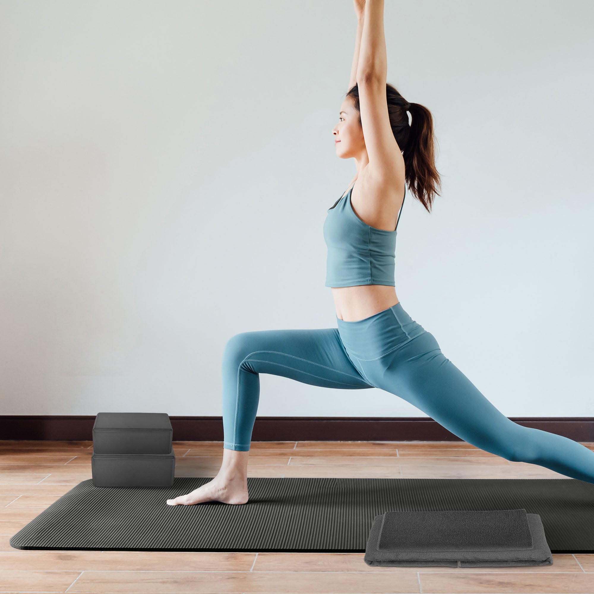 BalanceFrom 7pc Yoga Set with Mat, Stretch Strap, & Knee Pad, Gray (For Parts) - VMInnovations
