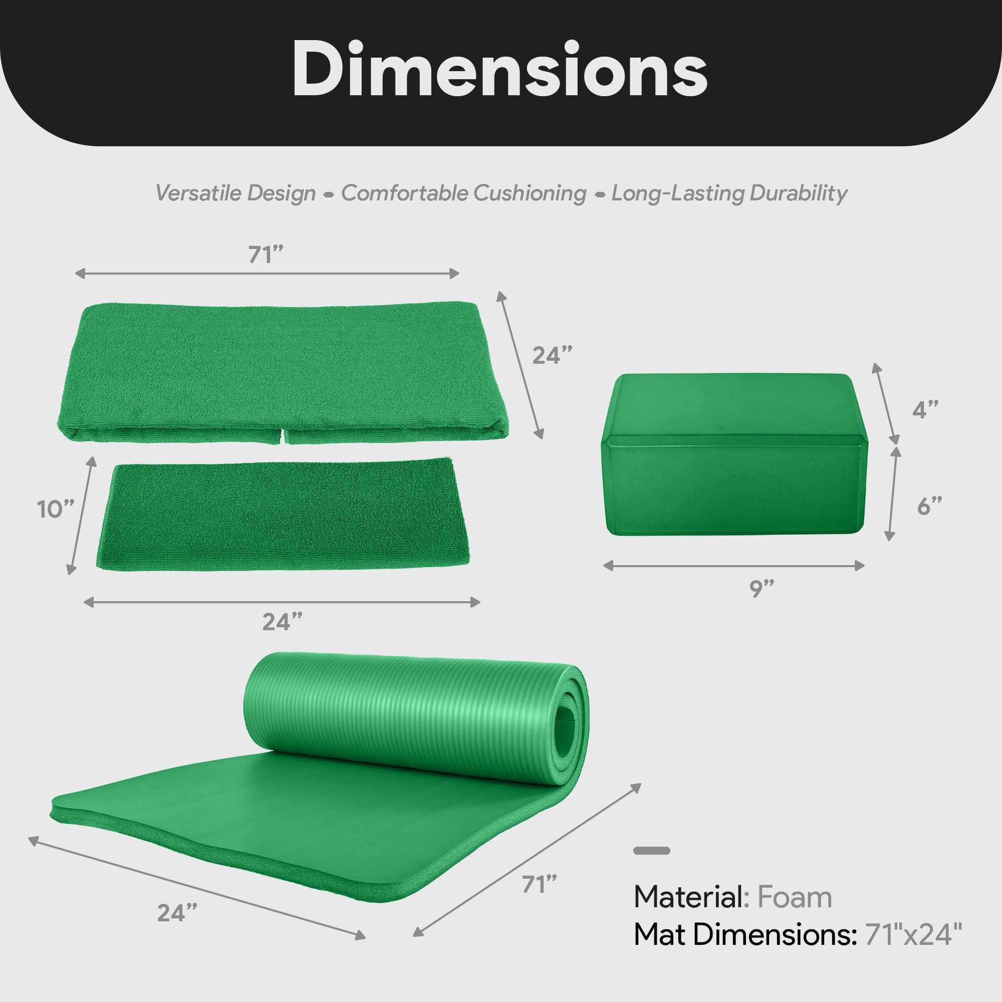 BalanceFrom Fitness 7Pc Yoga Set w/Mat, Stretch Strap, & Knee Pad, Green (Used) - VMInnovations