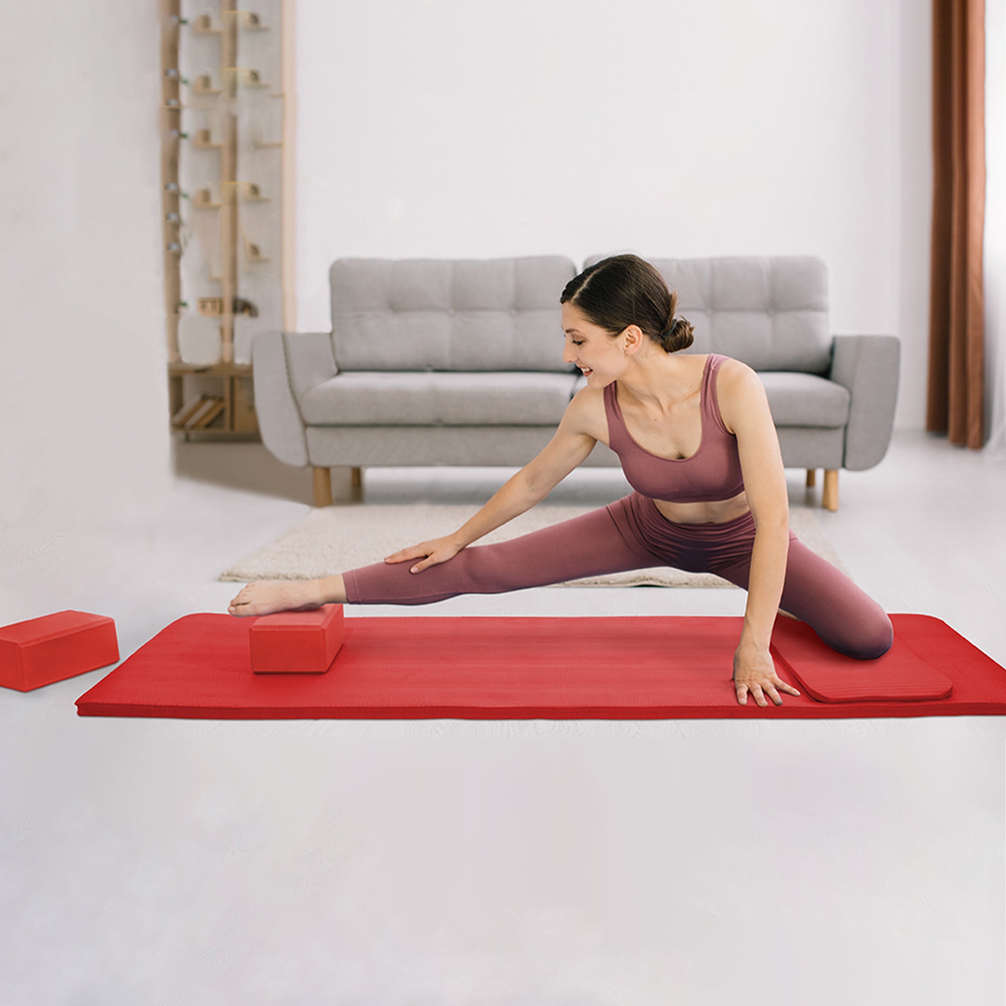 BalanceFrom 71"x24" Anti Tear Yoga Mat w/Strap, Knee Pad & Blocks, Red(Open Box) - VMInnovations