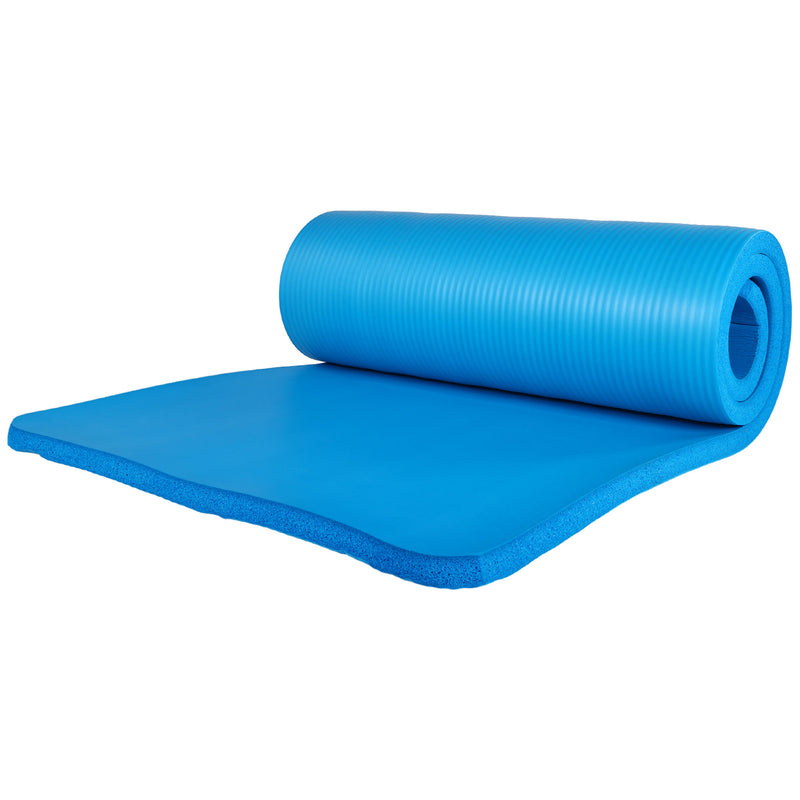 BalanceFrom 1" Extra Thick Yoga Mat w/Knee Pad & Carrying Strap, Blue (Open Box)