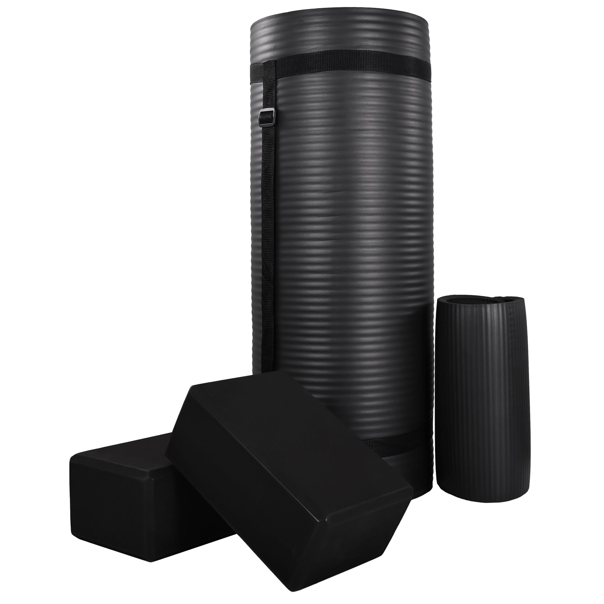 BalanceFrom 71"x24" Anti Tear Yoga Mat w/Strap, Pad & Blocks, Black(Open Box) - VMInnovations